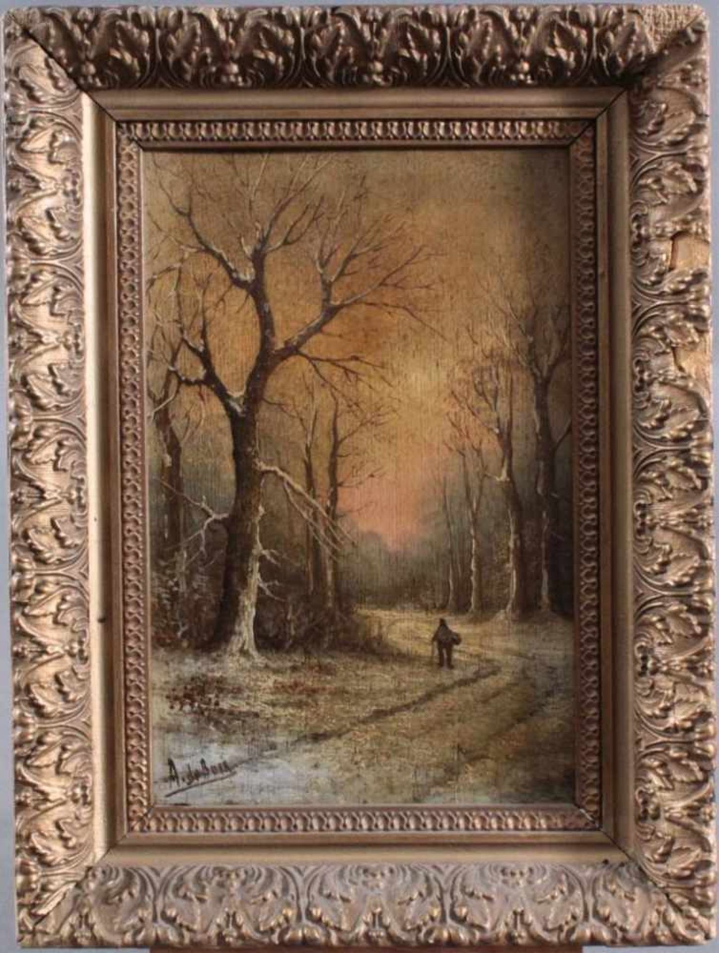 Holländischer Künstler. Winterlandschaft mit Personenstaffage um 1900Öl auf Holz gemalt, unten links