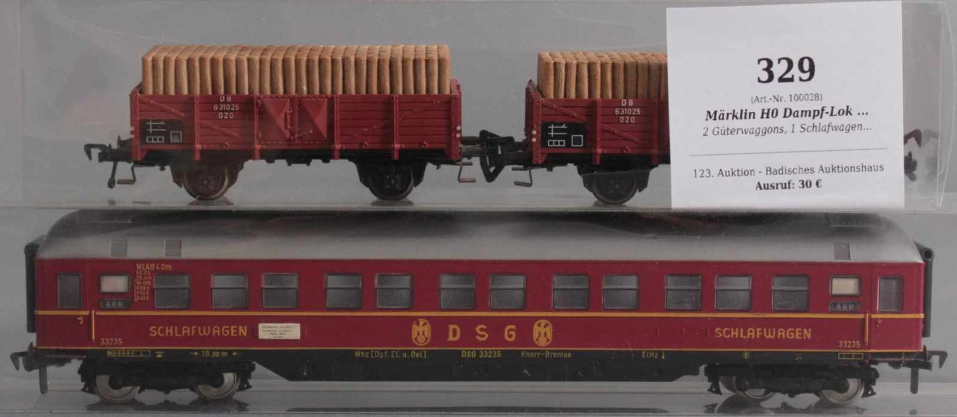 Märklin H0 Dampf-Lok 3308 mit 6 Fleischmann Waggons2 Güterwaggons, 1 Schlafwagen, 1 Personenwaggon - Image 3 of 4