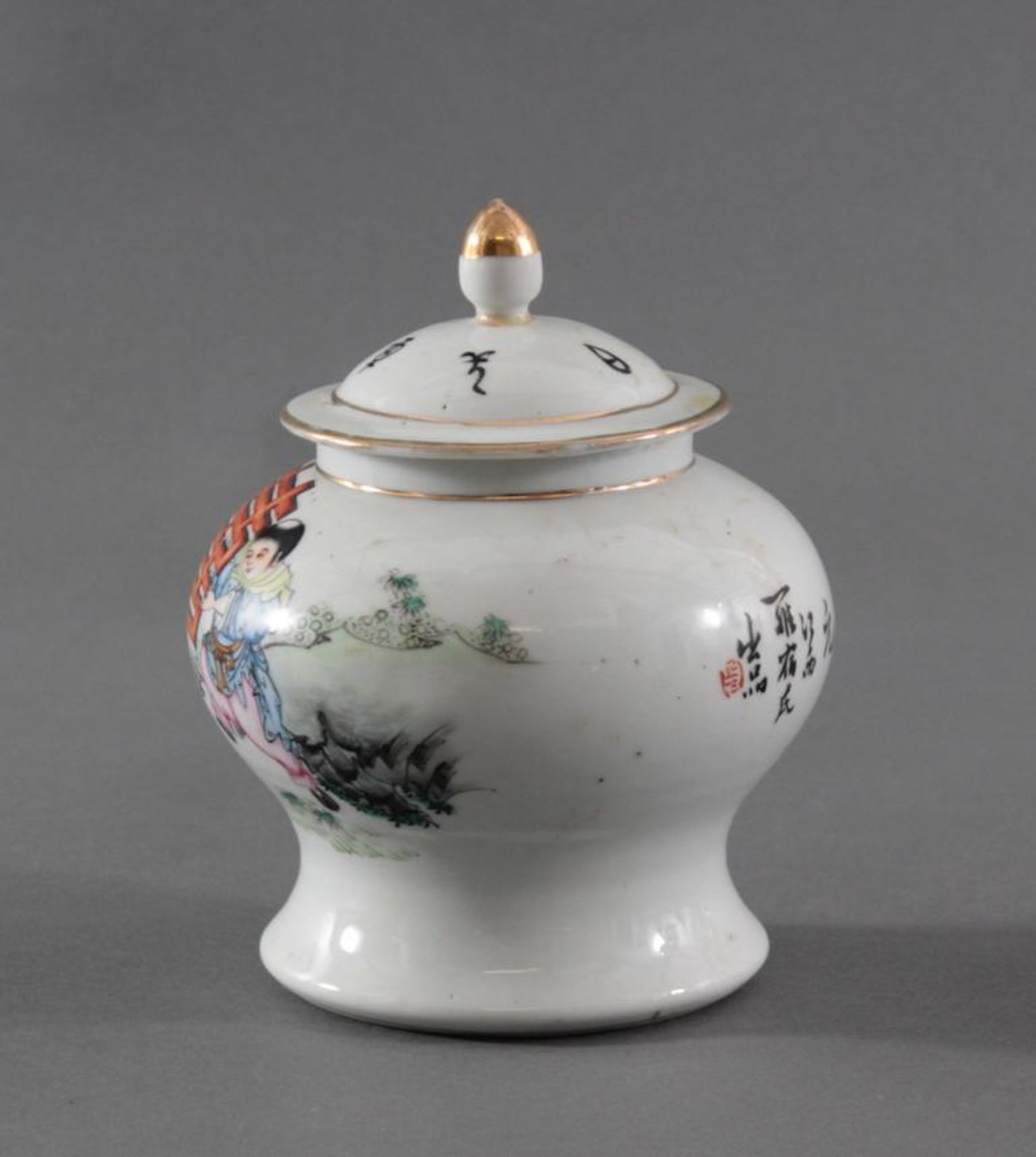 Chinesisches Deckelgefäß Kuang-Hsu Periode 1875-1908Antikes Porzellan Deckelgefäß mit umlaufend - Bild 5 aus 7