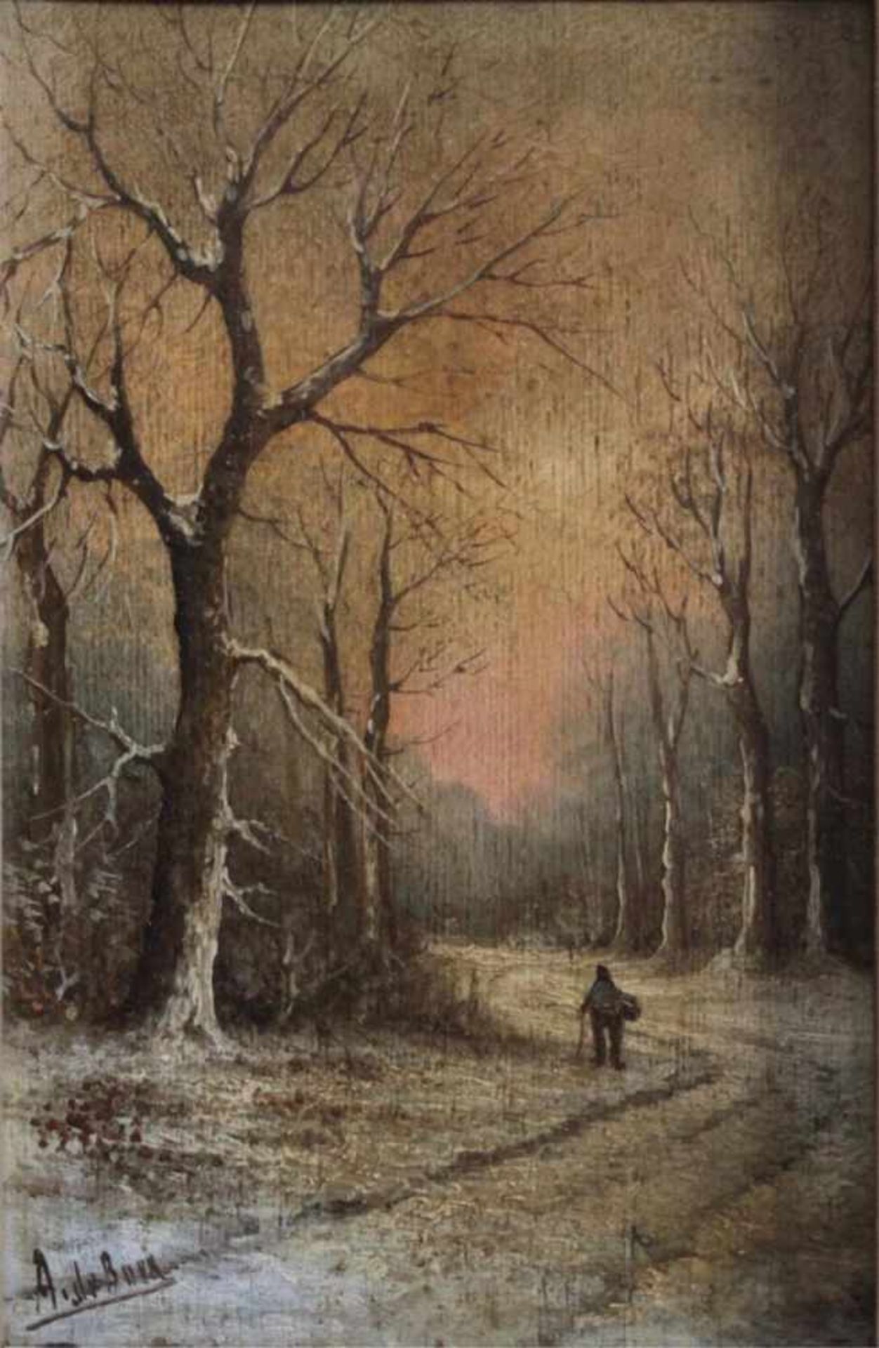 Holländischer Künstler. Winterlandschaft mit Personenstaffage um 1900Öl auf Holz gemalt, unten links - Bild 2 aus 4