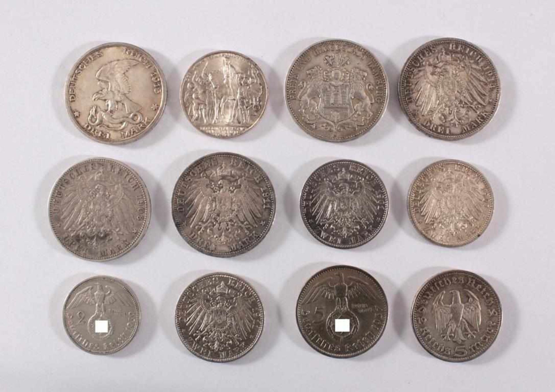 12 Münzen Deutsches Reich1x 3 Mark Preußen Befreiungskriege 1913 vz. 1x 2 Mark Preußen - Bild 2 aus 2