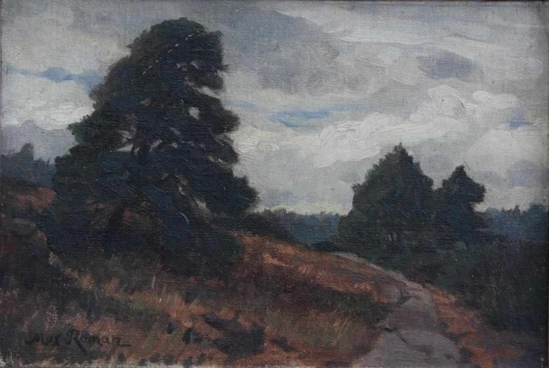 Max Wilhelm Roman 1849 - 1910, sommerliche LandschaftÖl auf Karton gemalt, unten links signiert, - Bild 2 aus 4