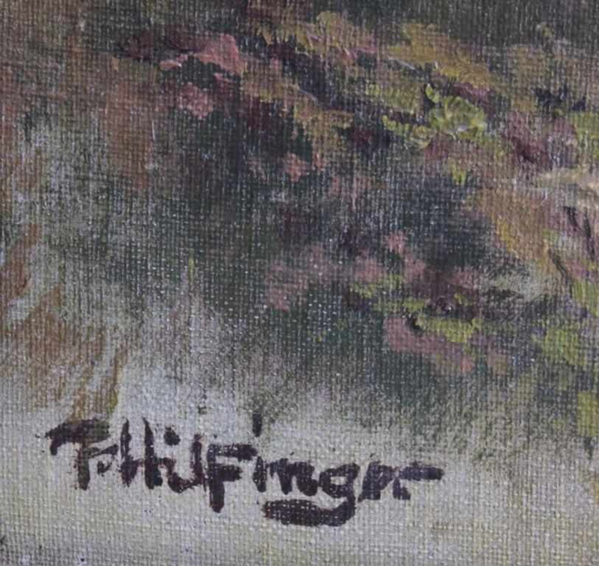 F. Hilfinger ?-?, sommerliche Landschaft mit KircheÖl auf Leinwand gemalt, unten links signiert, - Bild 3 aus 4