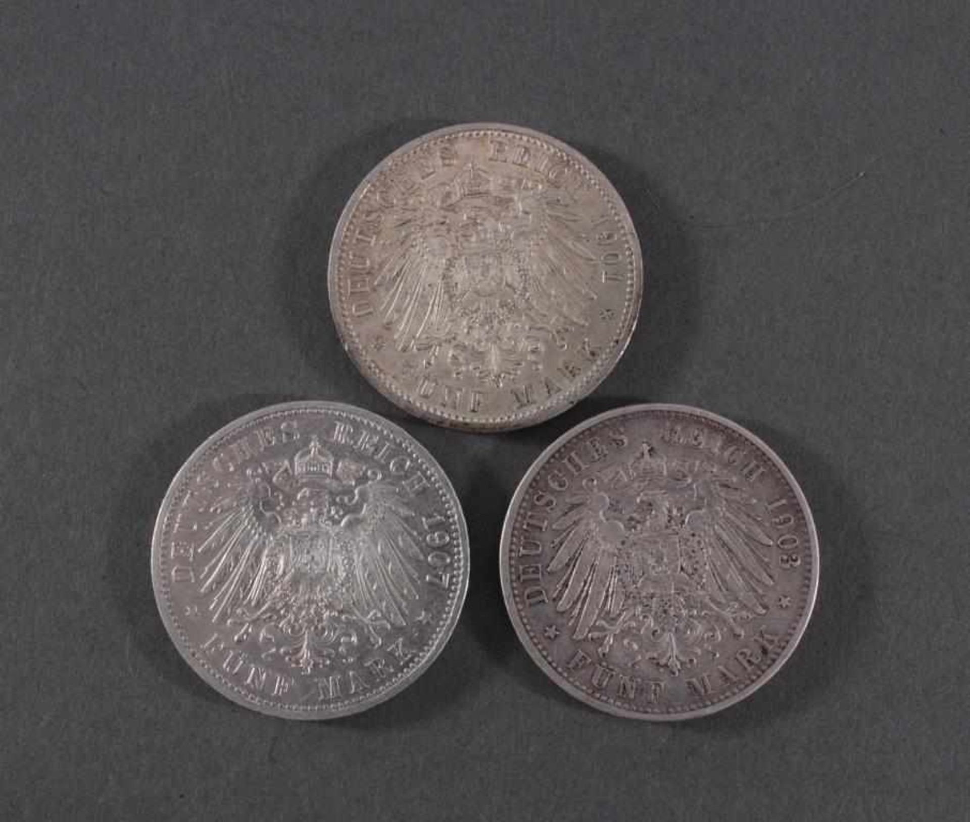 Deutsches Reich, Drei 5 Mark Münzen1x 5  Mark Preussen Wilhelm 2, 1907 A in vz. 1x 5 Mark Bayern - Bild 2 aus 2