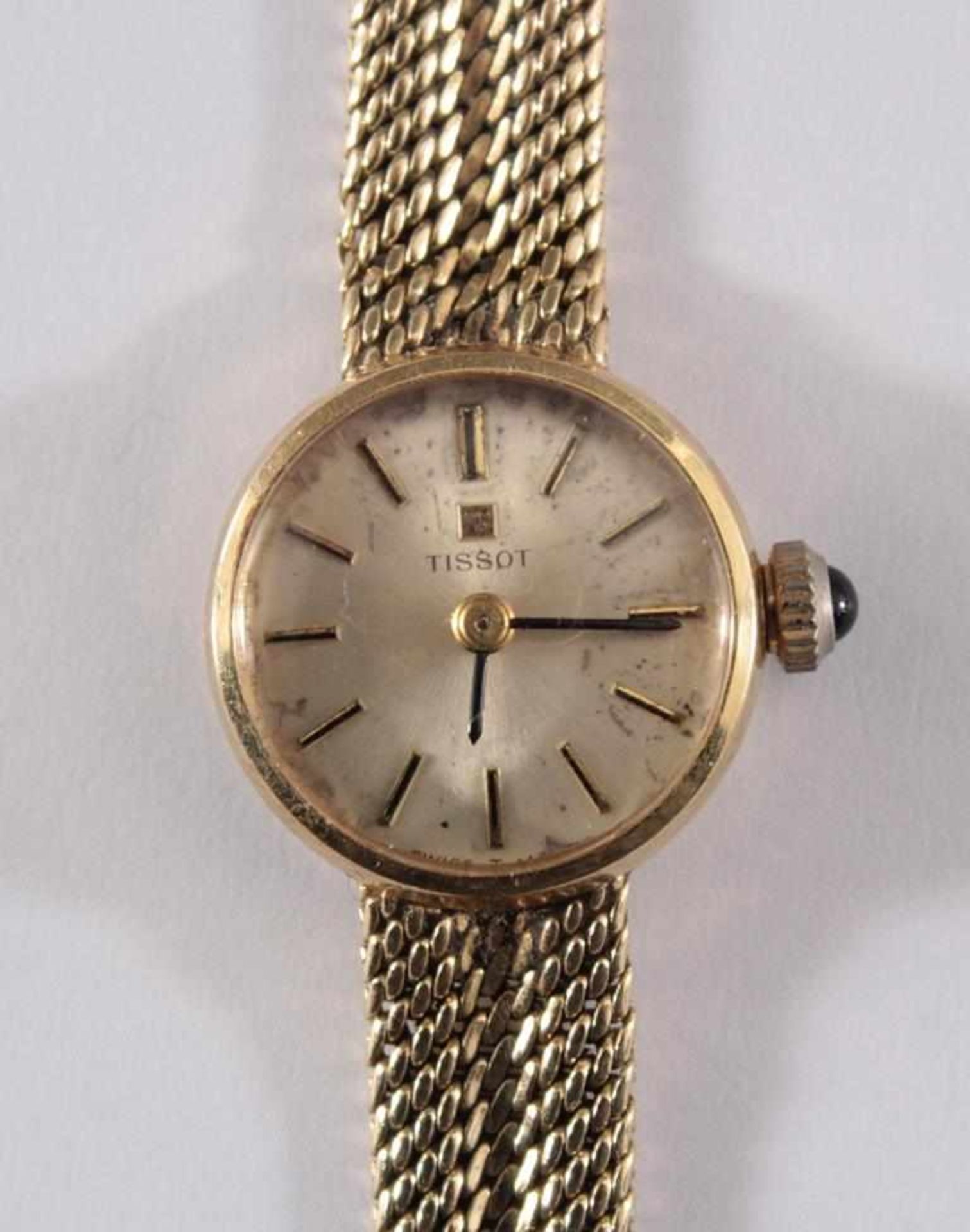 Tissot Damenarmbanduhr 14 Karat GelbgoldWerk läuft an, im Armband punziert 585, Krone besetzt mit - Bild 3 aus 6