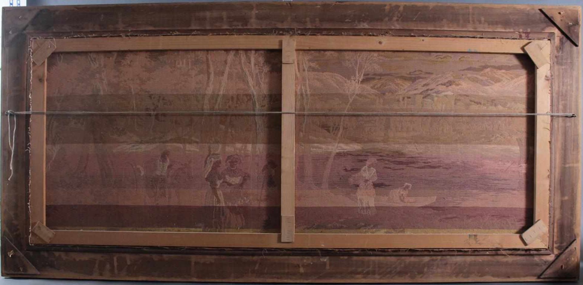 Großer Gobelin, mittelalterliche Szene, 2. Hälfte 20. Jh.Massiv geschnitzter Holzrahmen, ca. 70 × - Bild 3 aus 3