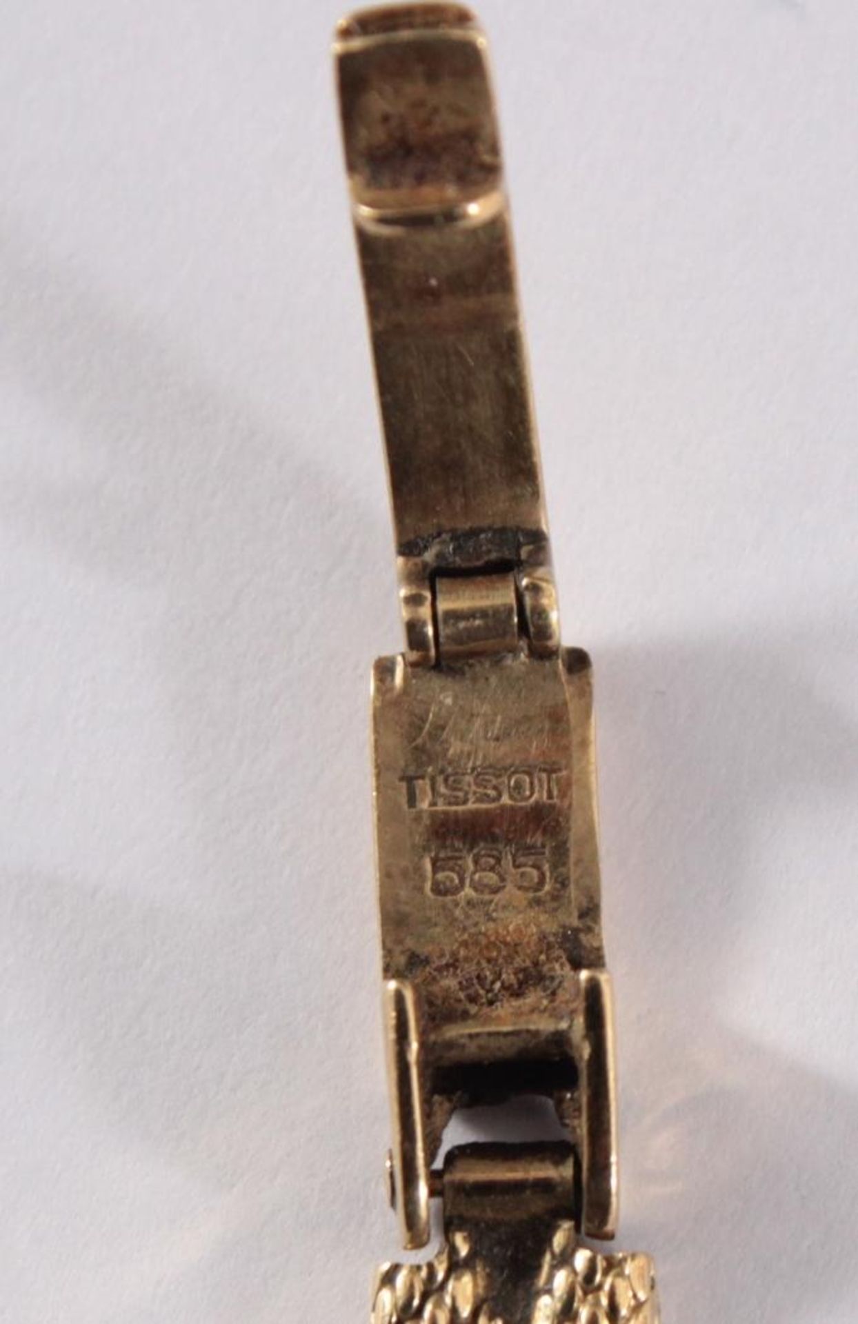 Tissot Damenarmbanduhr 14 Karat GelbgoldWerk läuft an, im Armband punziert 585, Krone besetzt mit - Bild 6 aus 6