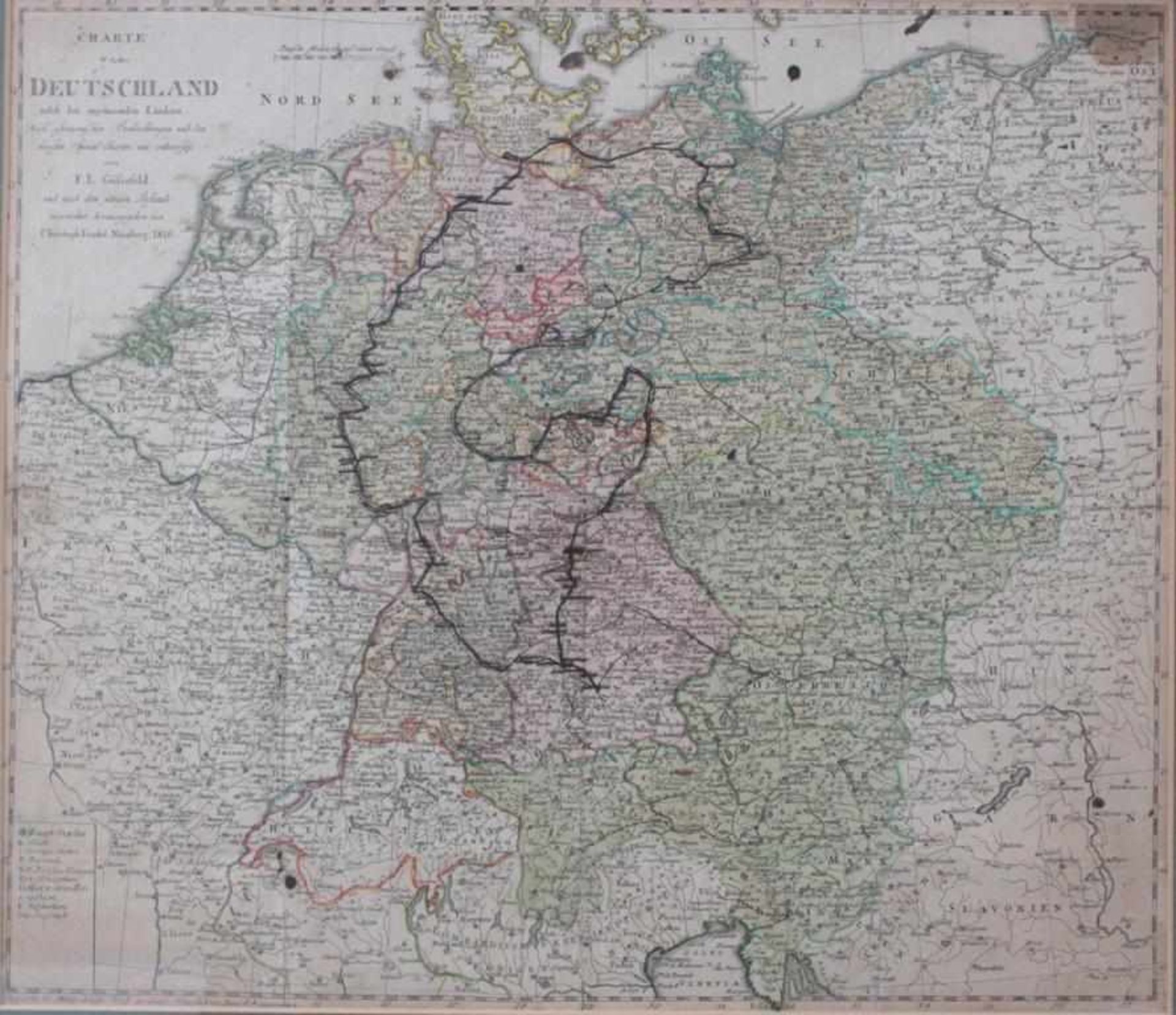 Karte von Deutschland nebst den angrenzenden Ländern, 1816Kolorierte Kupferstichkarte, nach - Bild 2 aus 3