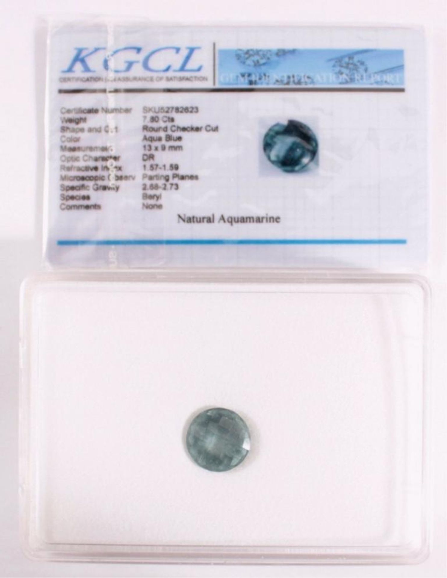 Natürlicher Aquamarin von 7,8 KaratRund, transparent, mit Identifikationskarte, ca. 13 x 9 mm - Bild 3 aus 3