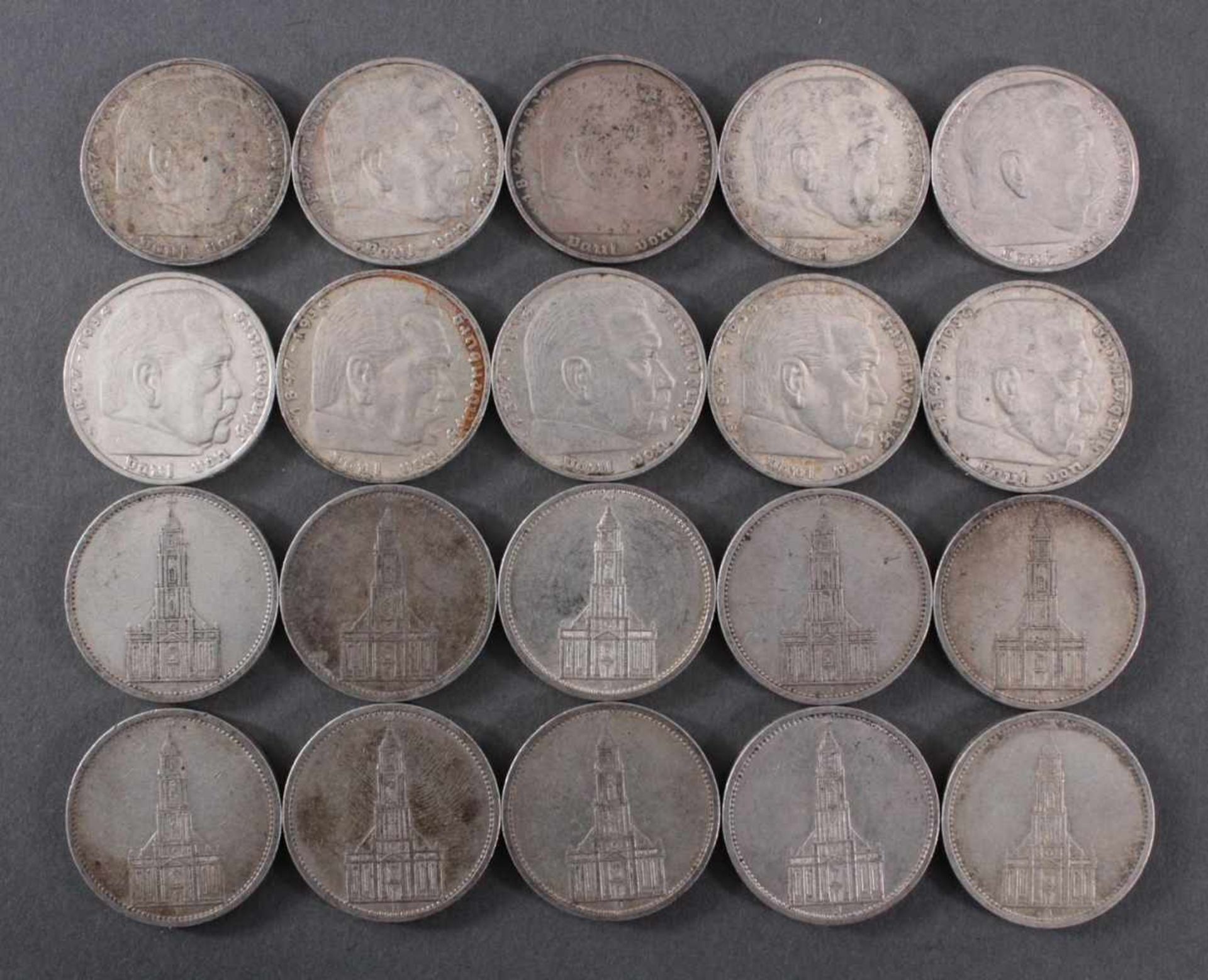 Deutsches Reich, 20x 5 ReichsmarkSilber, 10x 5 Reichsmark 1936 D Hindenburg und 10x 5 Reichsmark