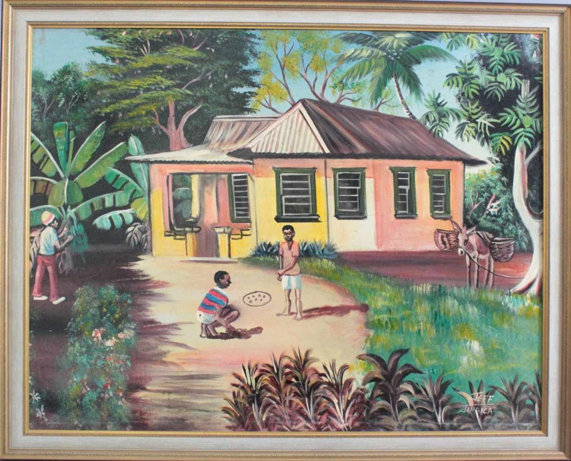 Jeff (XX), "Jamaica". Naive KunstÖl auf Platte, rechts unten signiert, ca. 73 x 91 cm. Gerahmt