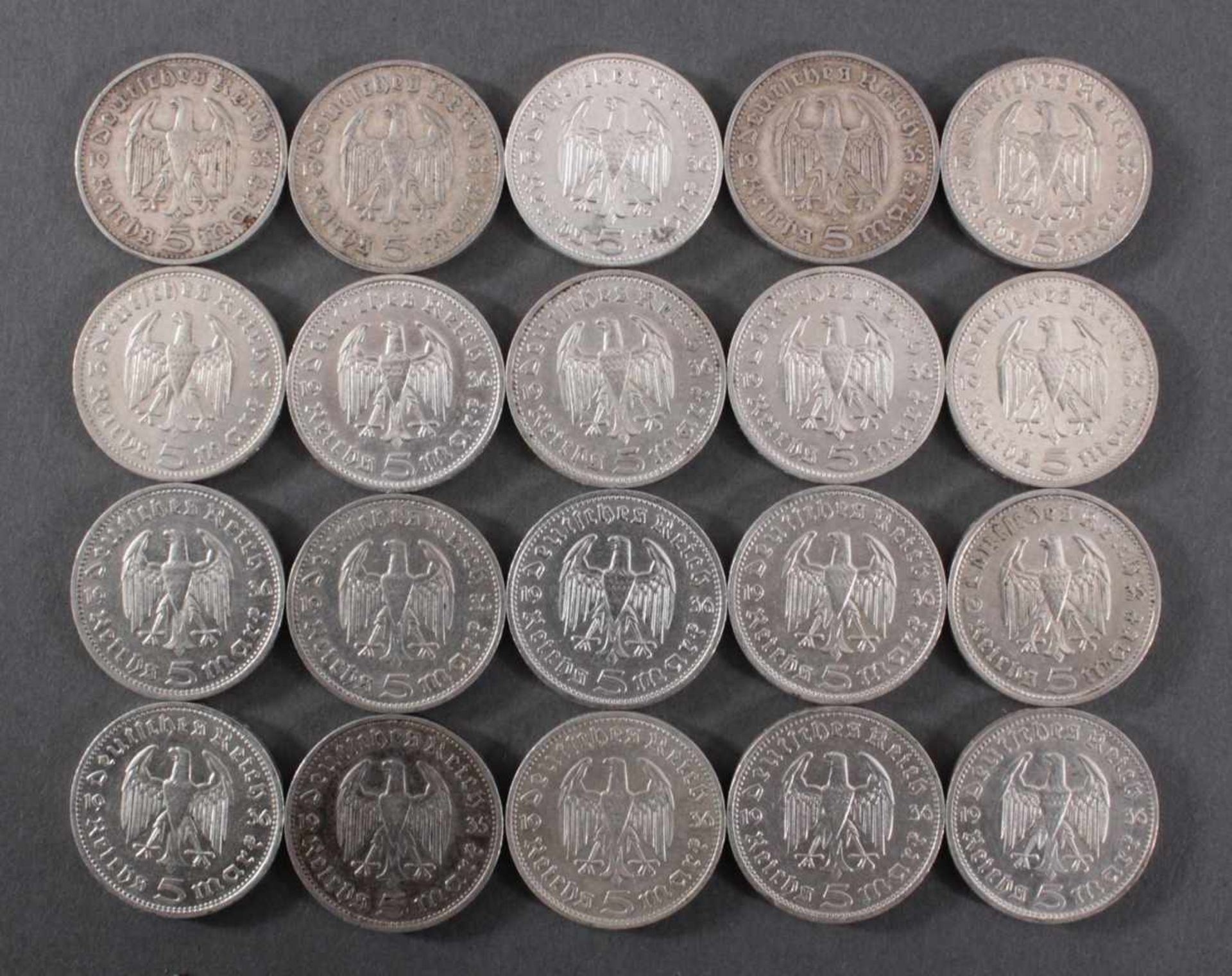 Deutsches Reich, 20x 5 ReichsmarkSilber, 14x 5 Reichsmark 1936 D und 6x 5 Reichsmark 1935 D - Bild 2 aus 2