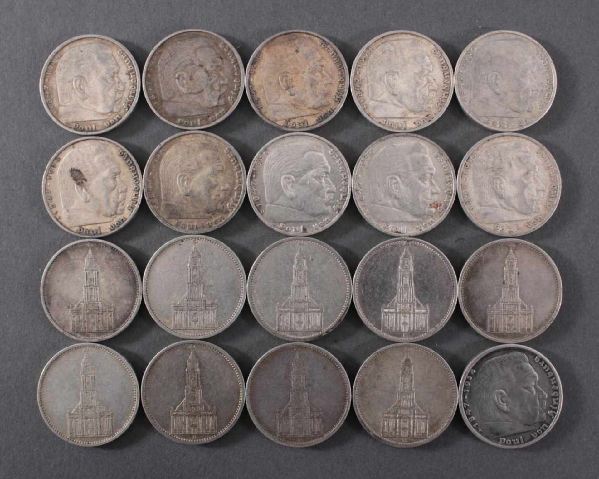 Deutsches Reich, 20x 5 ReichsmarkSilber, 2x 1934, 6x 1934, 4x 1935 Garnisonskirche  und 8x 1936