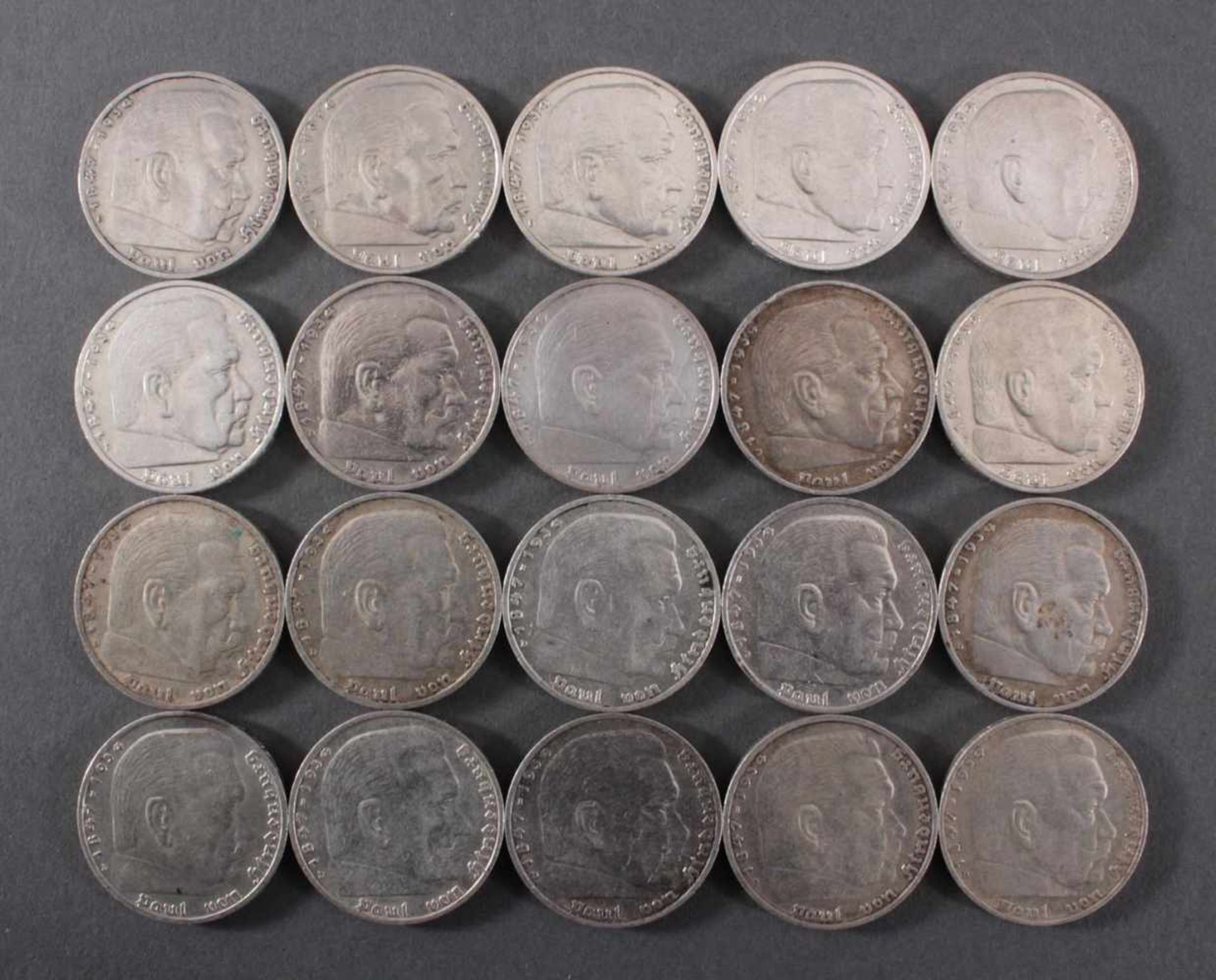 Deutsches Reich, 20x 5 ReichsmarkSilber, 10x 5 Reichsmark 1935 D und 10x 5 Reichsmark 1936 D