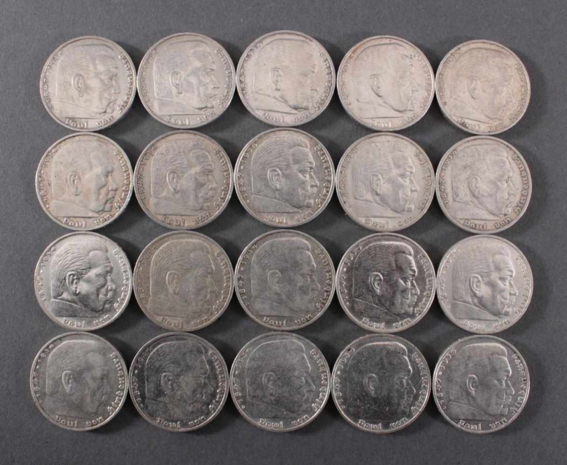 Deutsches Reich, 20x 5 ReichsmarkSilber, 10x 5 Reichsmark 1935 A und 10x 5 Reichsmark 1936 D