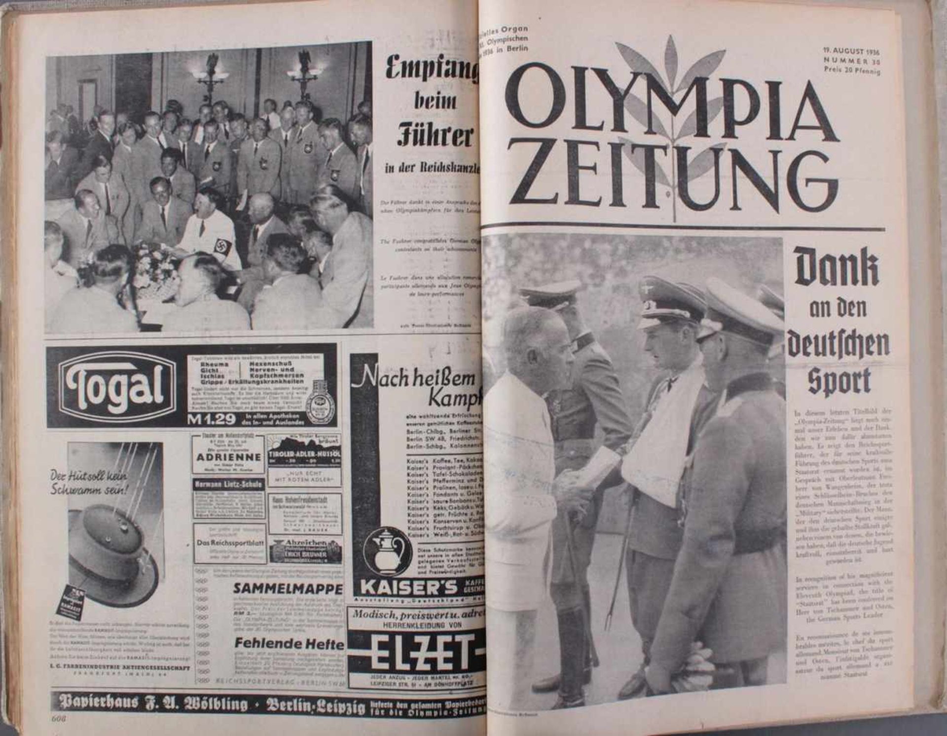 Olympia Zeitung 1936Gebundene Zeitungen im Großformat. Augenscheinlich komplette Ausgabe der Hefte - Bild 6 aus 6