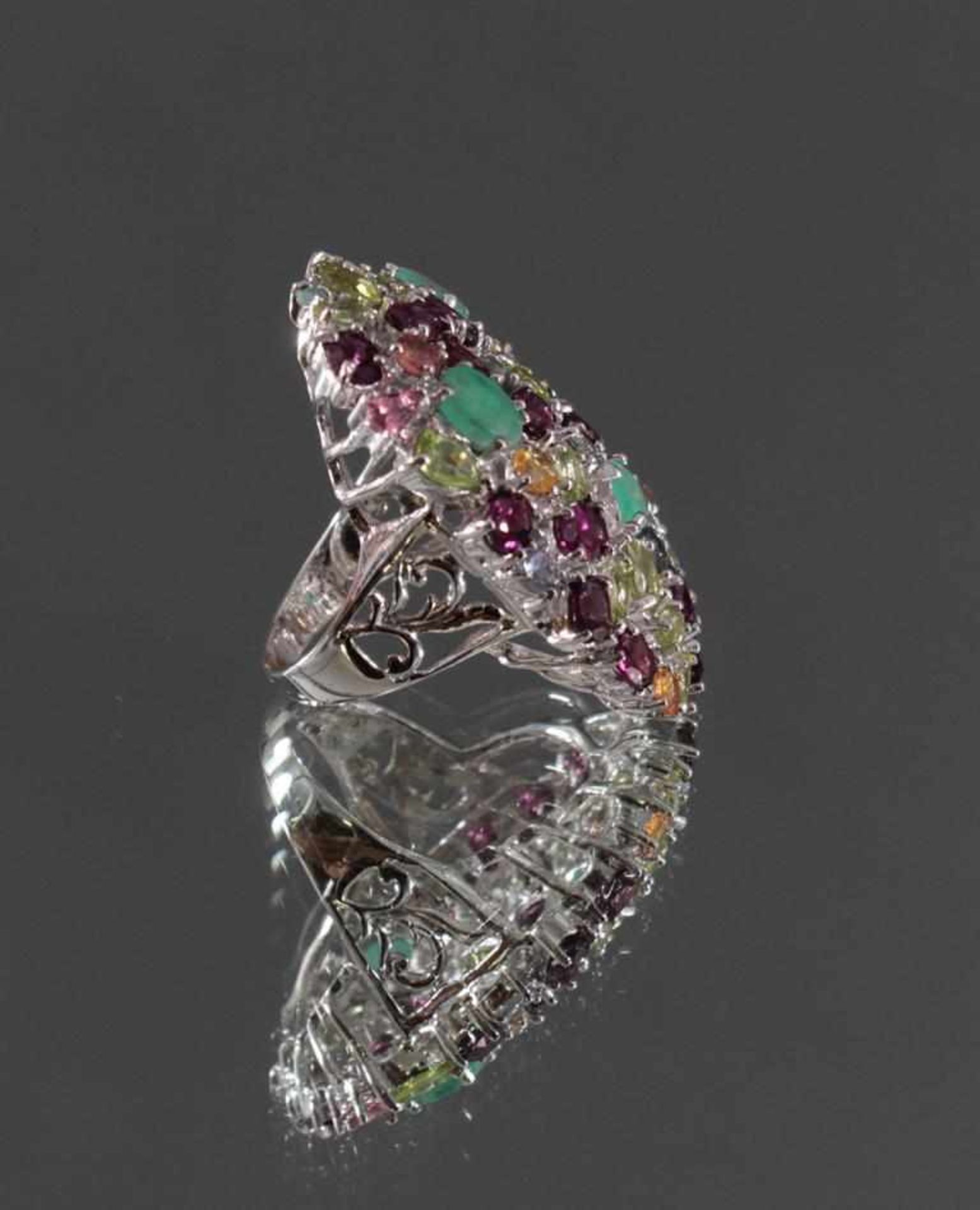Außergewöhnlicher und auffälliger Sterling Silber RingUnter anderem mit Smaragden, Peridot, - Image 3 of 4