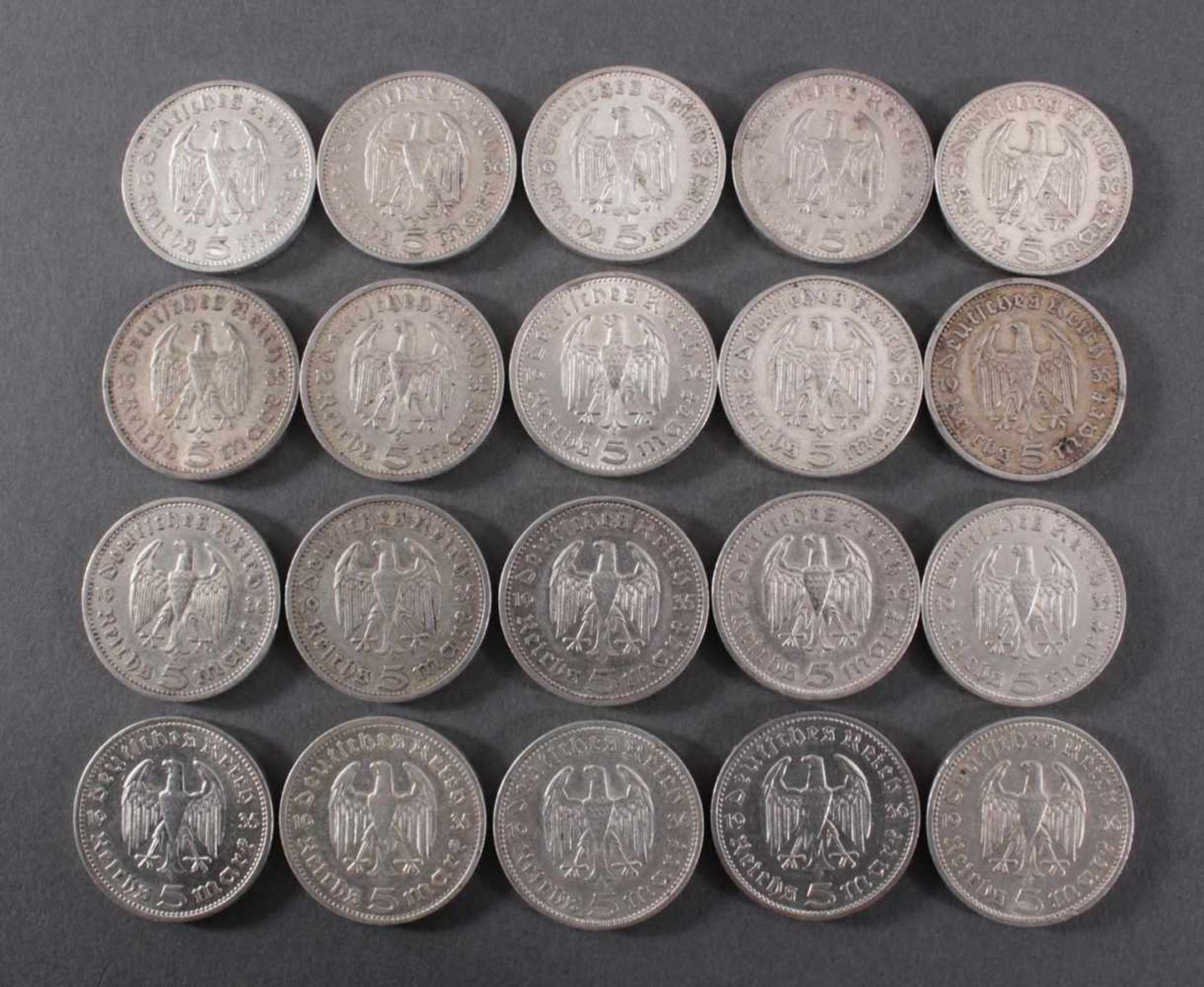 Deutsches Reich, 20x 5 ReichsmarkSilber, 14x 5 Reichsmark 1935 A und 6x 5 Reichsmark 1935 F - Bild 2 aus 2