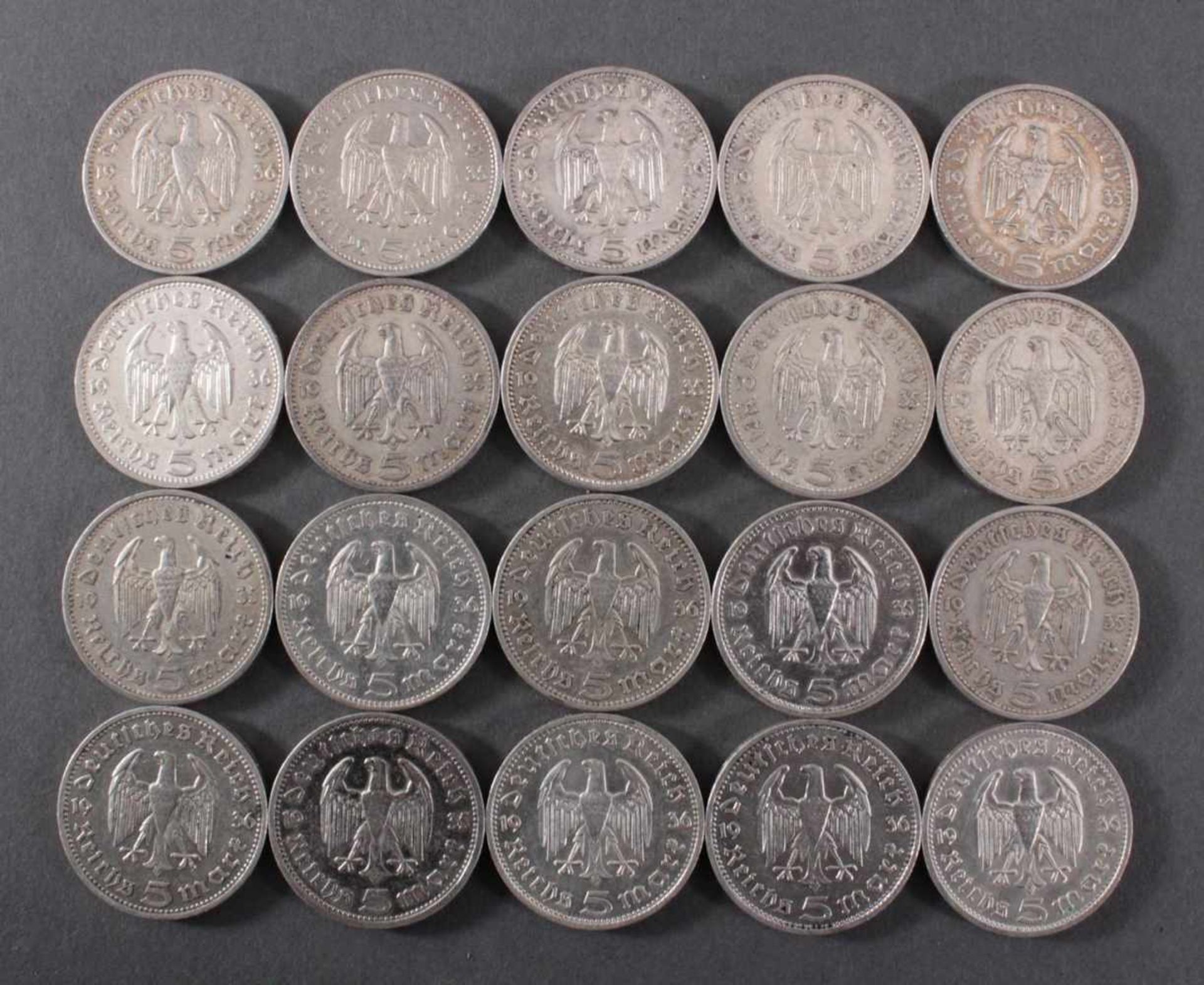 Deutsches Reich, 20x 5 ReichsmarkSilber, 10x 5 Reichsmark 1935 A und 10x 5 Reichsmark 1936 D - Image 2 of 2