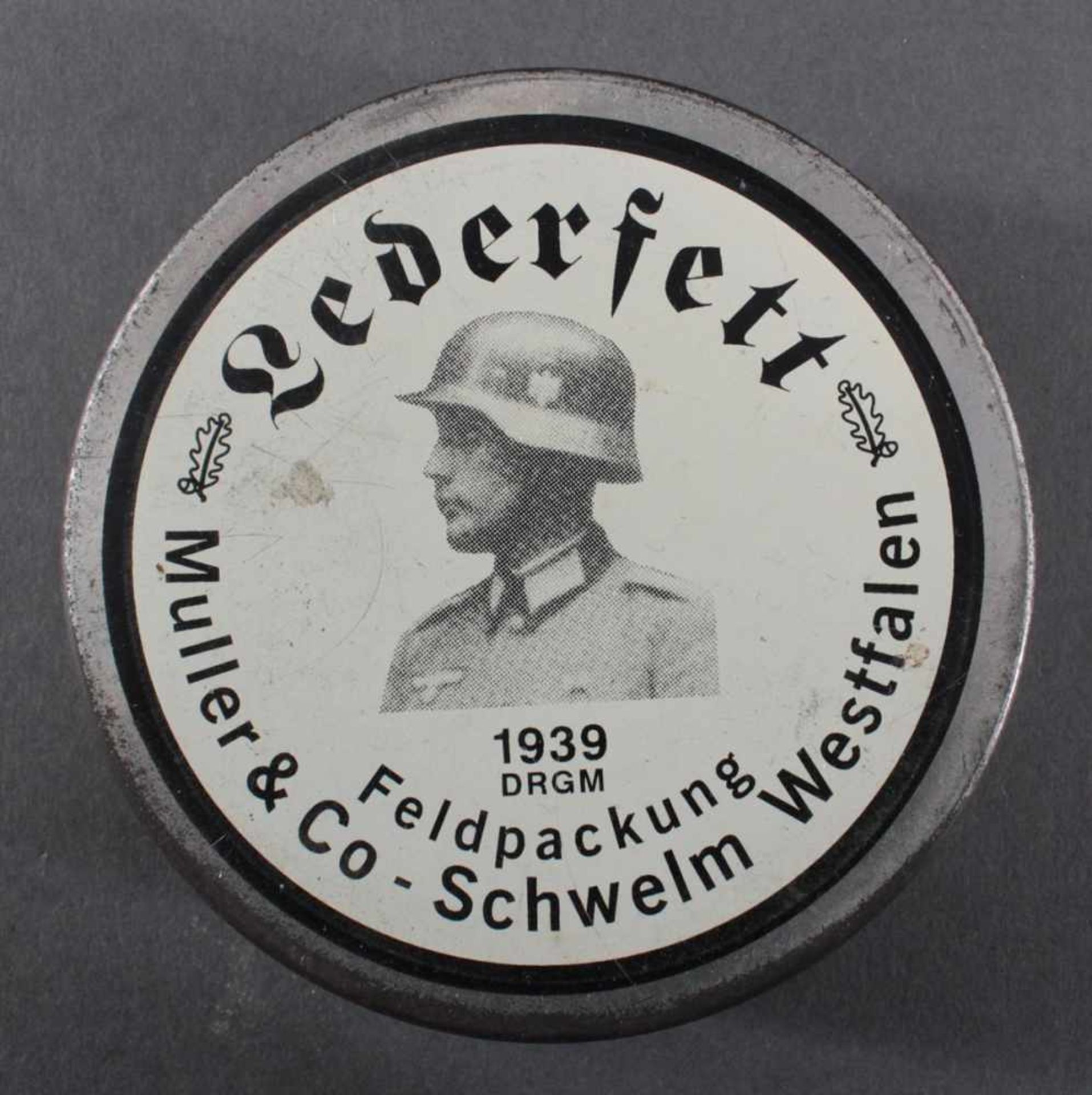 Ledergürtel mit Gürtelschnalle und 1 Dose Lederfett, 1939 DRGM Feldpackung - Bild 4 aus 4
