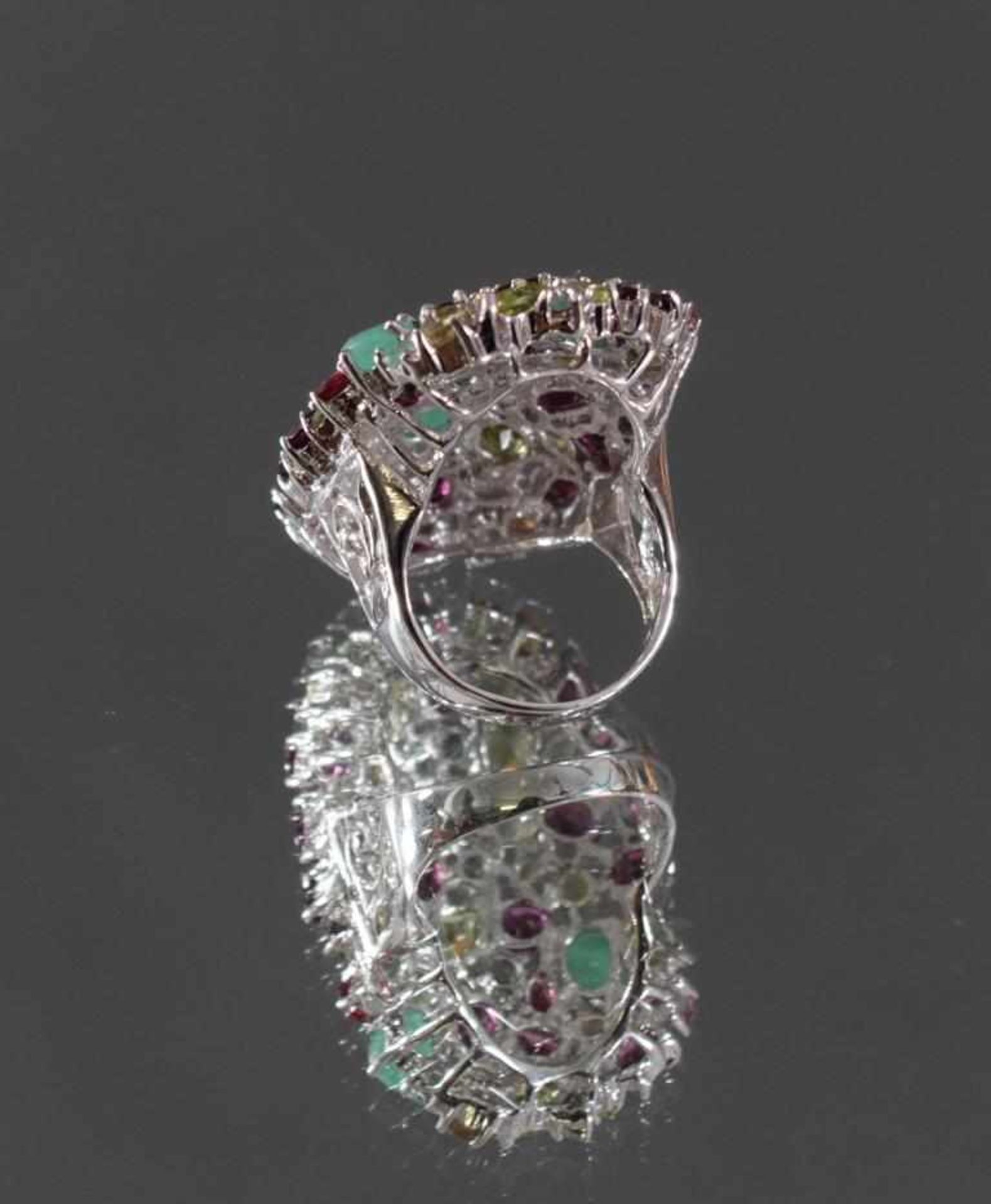 Außergewöhnlicher und auffälliger Sterling Silber RingUnter anderem mit Smaragden, Peridot, - Image 4 of 4
