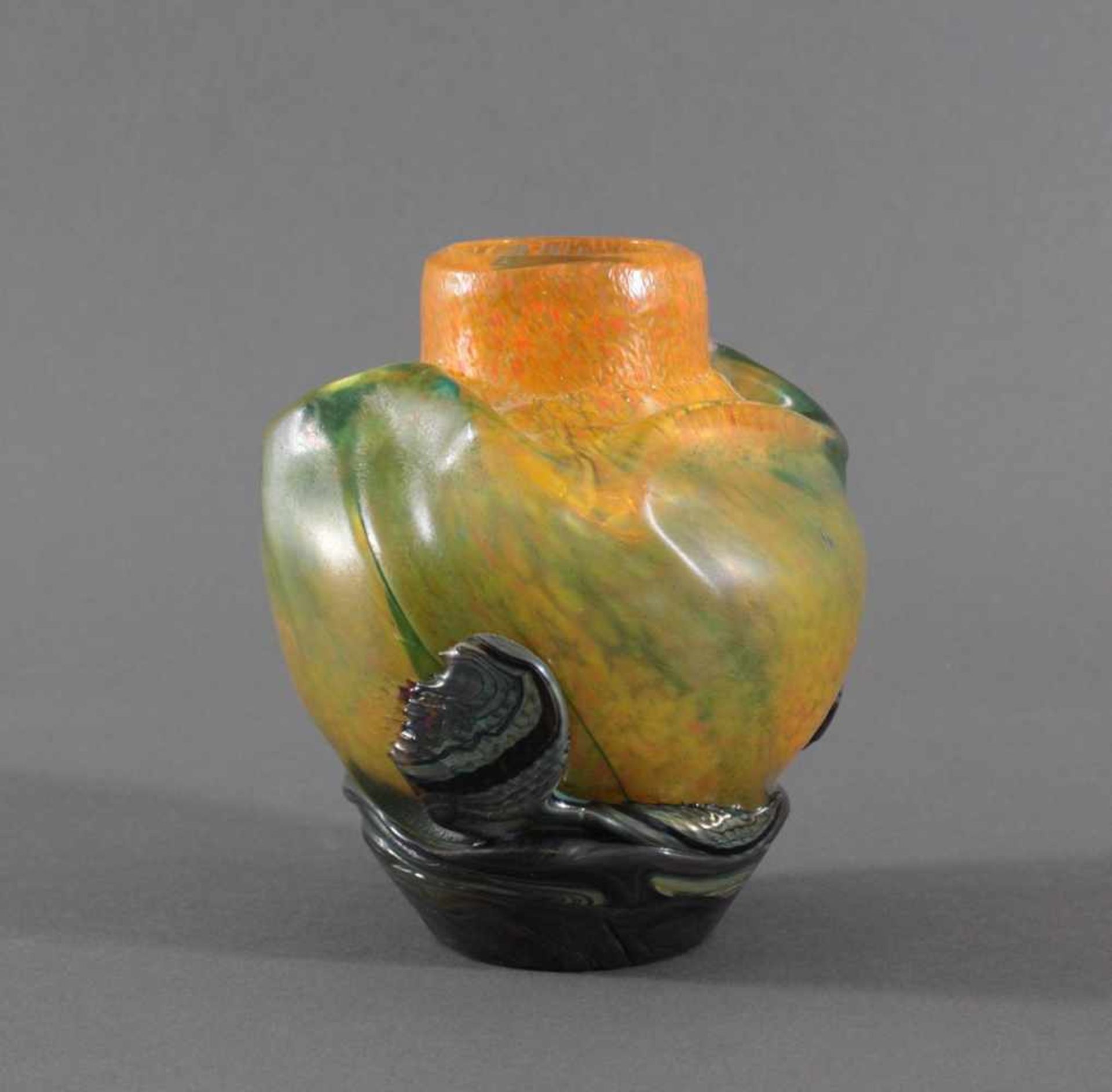 Jean-Claude Novaro (1943-2014)Vase/Tischlampe, farbloses dickwandiges Glas, orange-grün, mit - Bild 3 aus 5