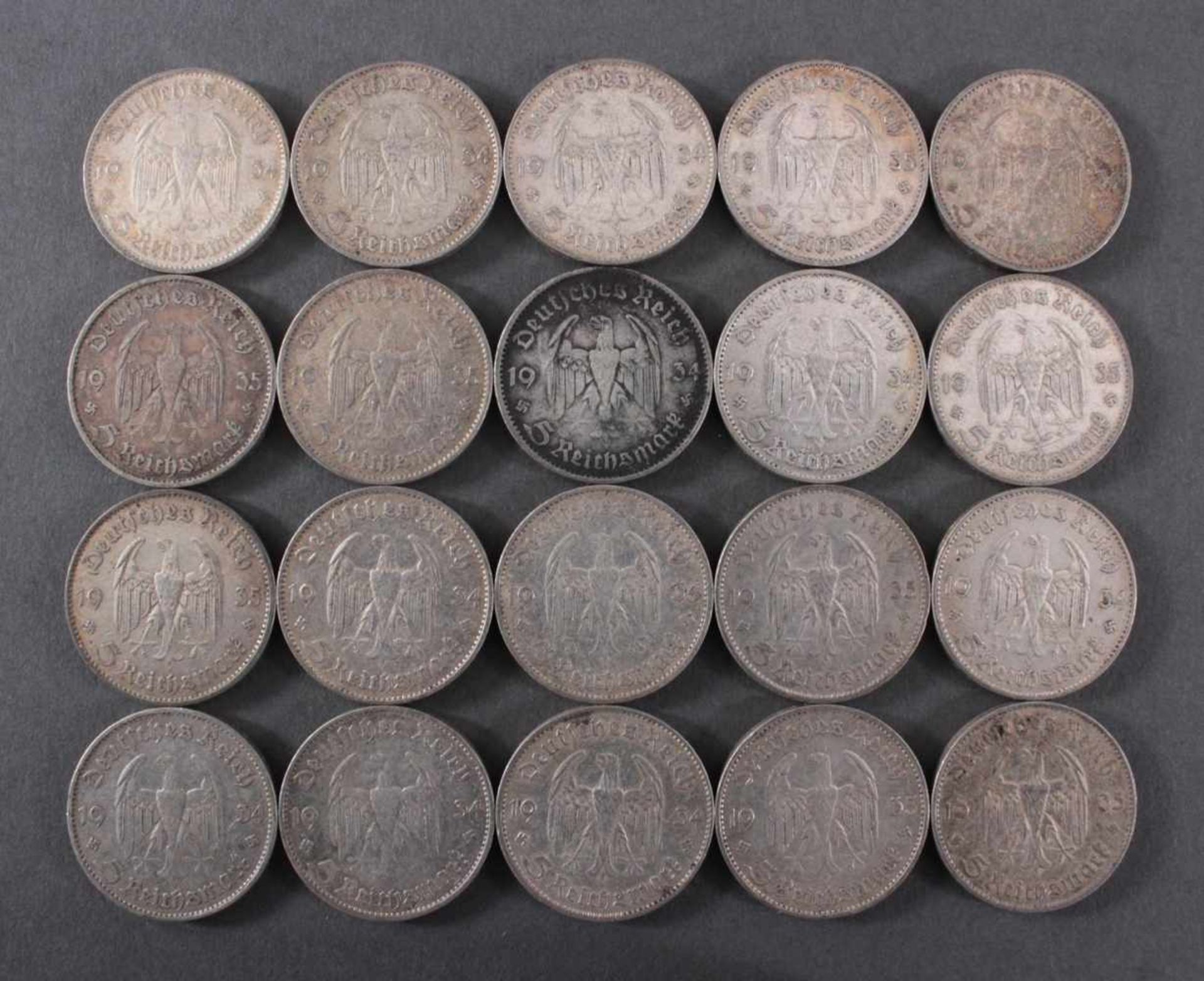 Deutsches Reich, 20x 5 Reichsmark 1934/35 GarnisonskircheUnterschiedliche Prägeanstalten. Ca. 278 g, - Bild 2 aus 2