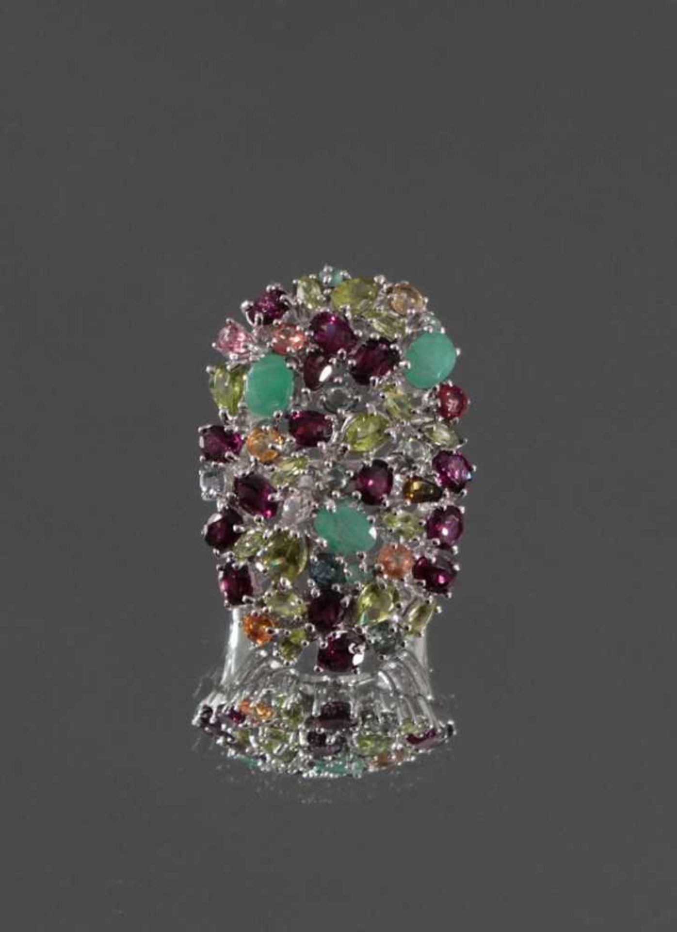 Außergewöhnlicher und auffälliger Sterling Silber RingUnter anderem mit Smaragden, Peridot, - Image 2 of 4