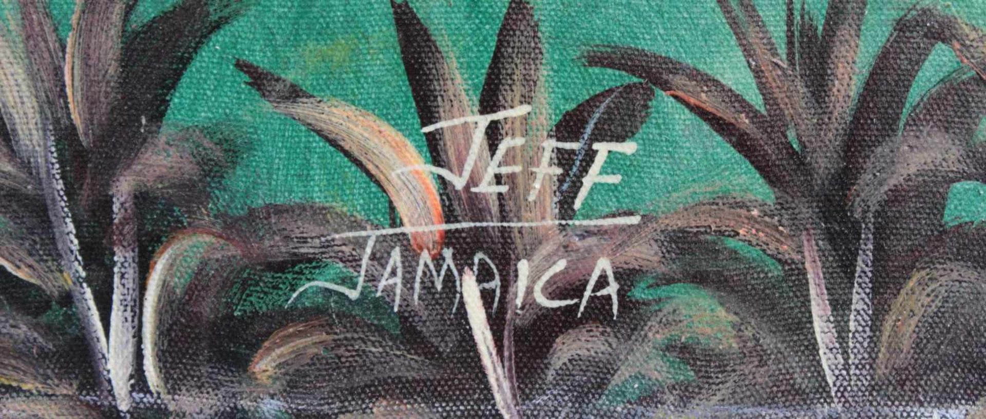 Jeff (XX), "Jamaica". Naive KunstÖl auf Platte, rechts unten signiert, ca. 73 x 91 cm. Gerahmt - Bild 2 aus 3