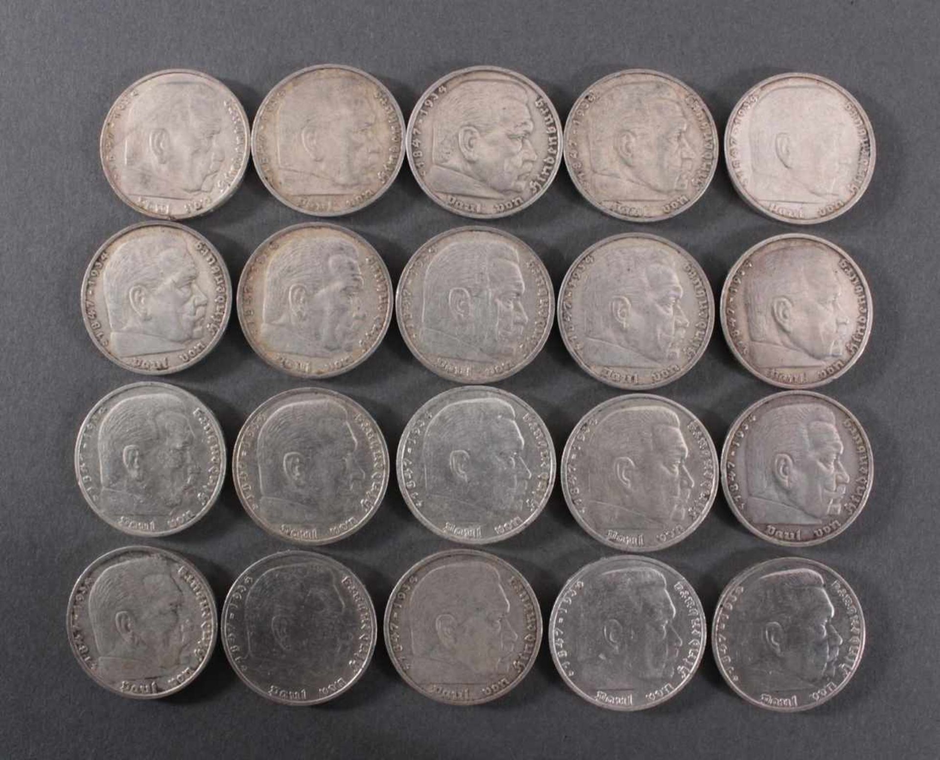 Deutsches Reich, 20x 5 ReichsmarkSilber, 12x 5 Reichsmark 1935 J und 8x 5 Reichsmark 1935 D