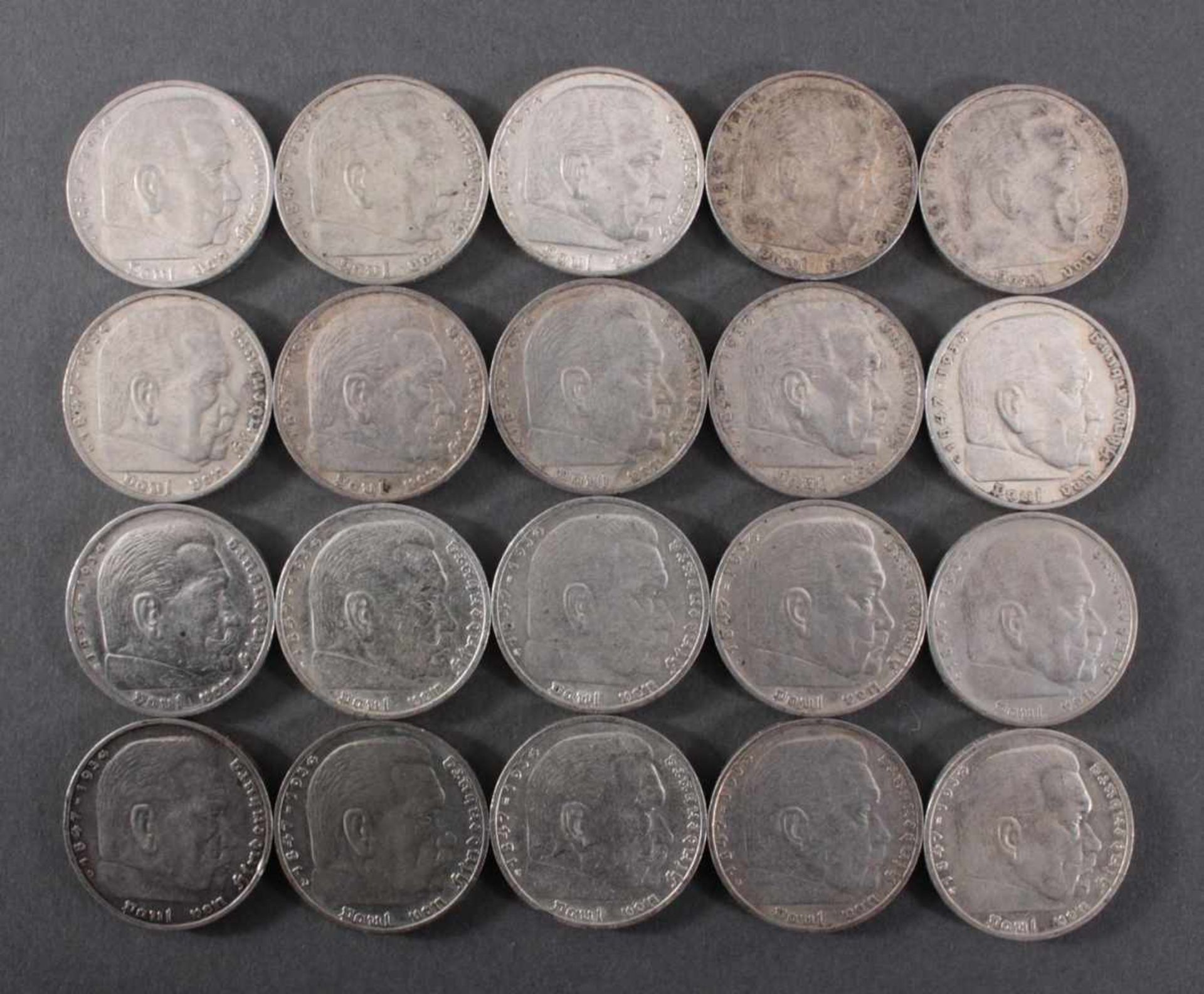 Deutsches Reich, 20x 5 ReichsmarkSilber, 10x 5 Reichsmark 1936 D und 10x 5 Reichsmark 1935 H