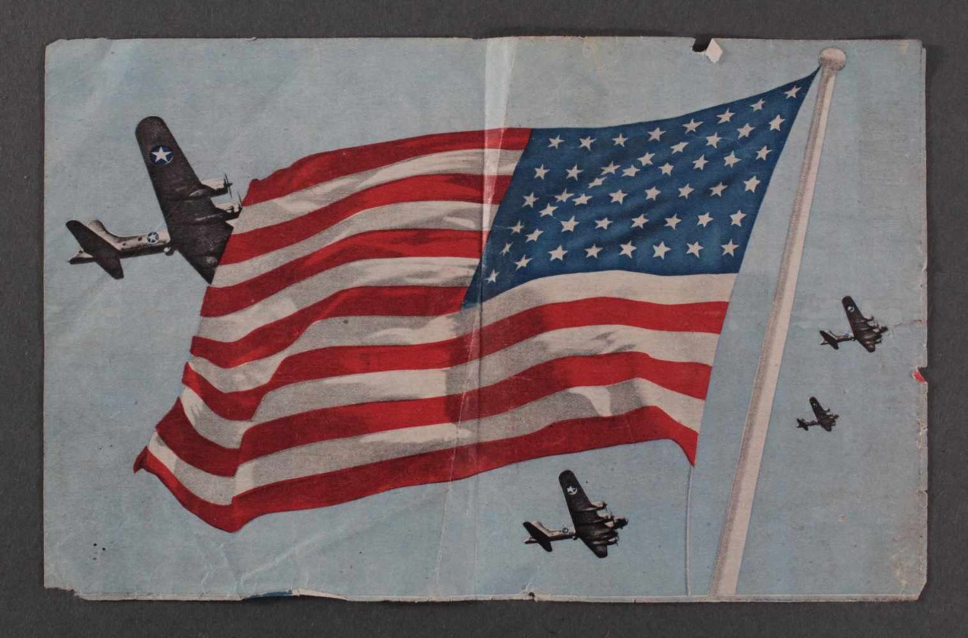 1943, amerikanisches Propaganda-FlugblattAnkündigung von Luftangriffen auf Deutschland in den Farben - Bild 2 aus 2