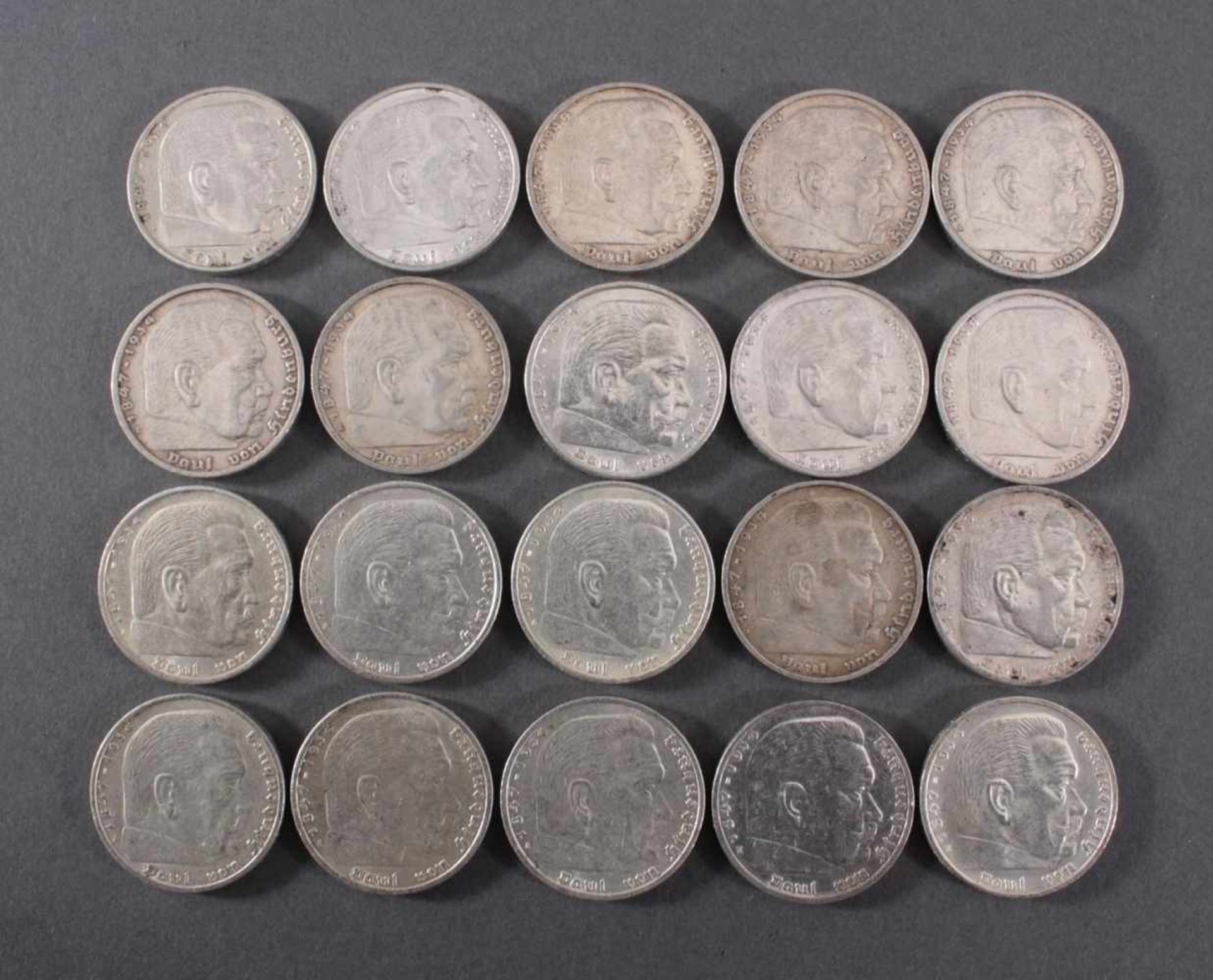 Deutsches Reich, 20x 5 ReichsmarkSilber, 10x 5 Reichsmark 1936 E und 10x 5 Reichsmark 1936 A