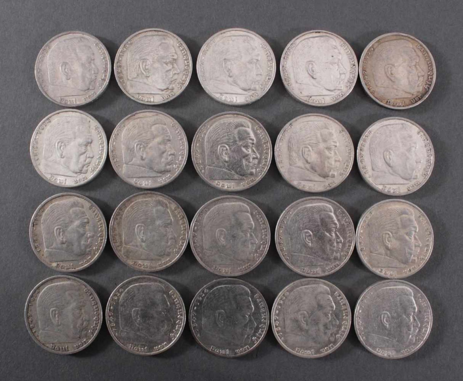 Deutsches Reich, 20x 5 ReichsmarkSilber, 14x 5 Reichsmark 1935 A und 6x 5 Reichsmark 1935 F