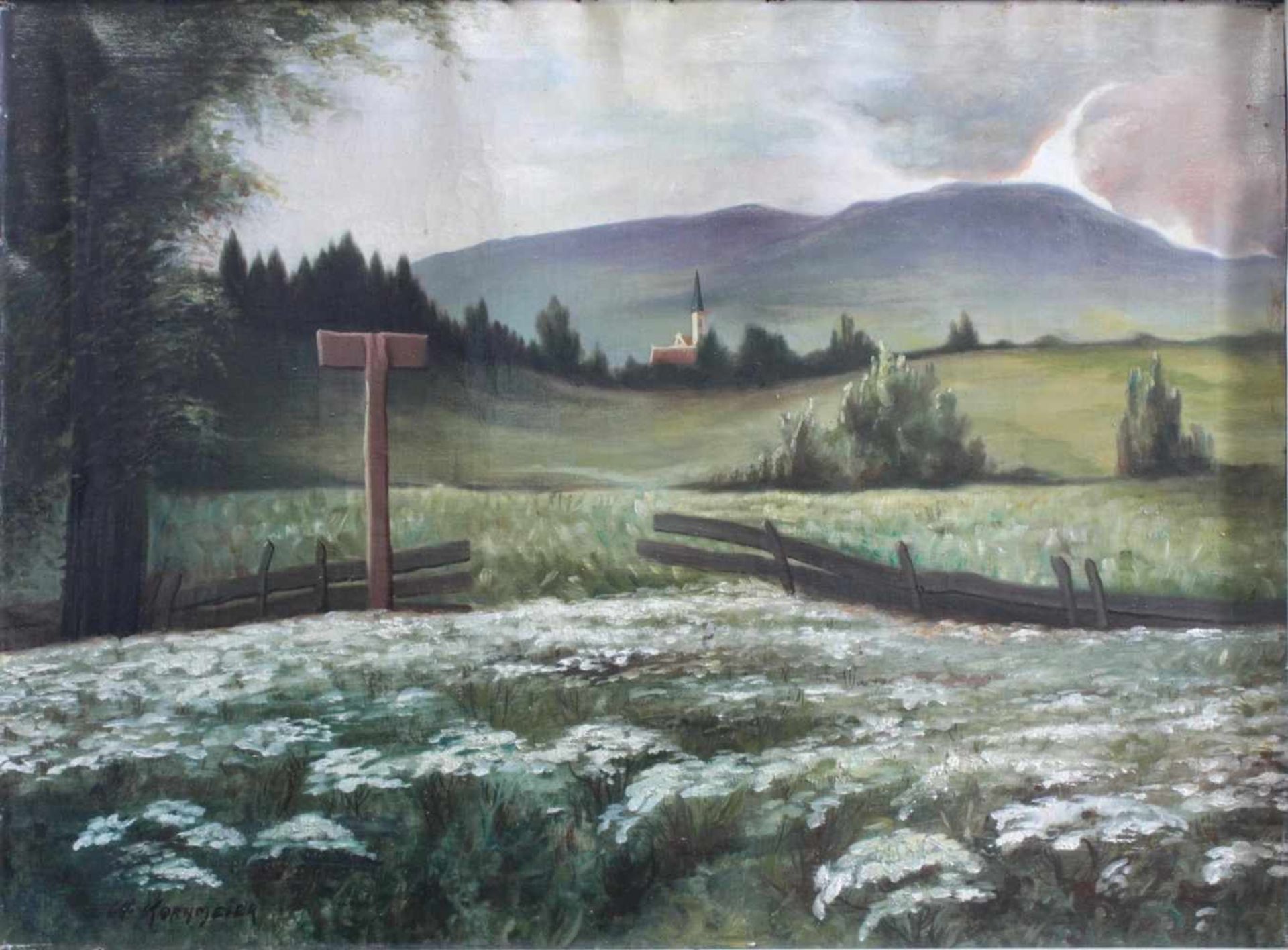 Carl Kornmeier (1892-1981)Öl auf Leinwand, "Landschaft mit Kirche", links unten signiert, ca. 55 x - Image 2 of 4