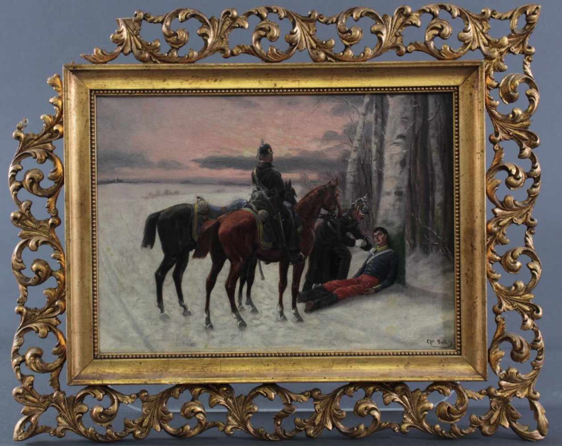 Christian Sell 1831 - 18832 Preußische Kavalleristen versorgen einen verwundeten Soldat,