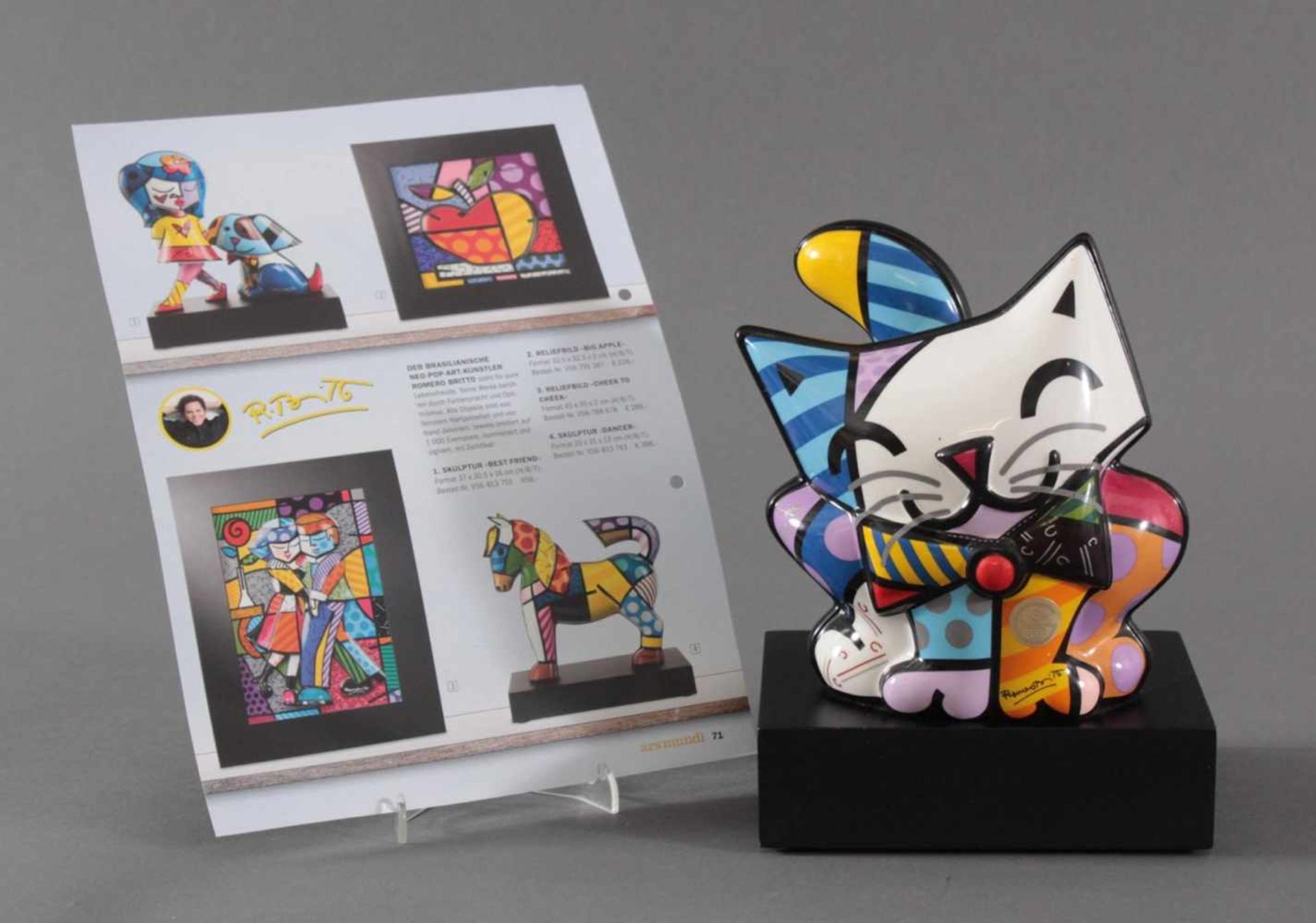 Romero Britto, Porzellanskulptur "Blue Cat", Goebel1x Blue Cat, Romero Britto 2012, signiert, auf - Bild 6 aus 8