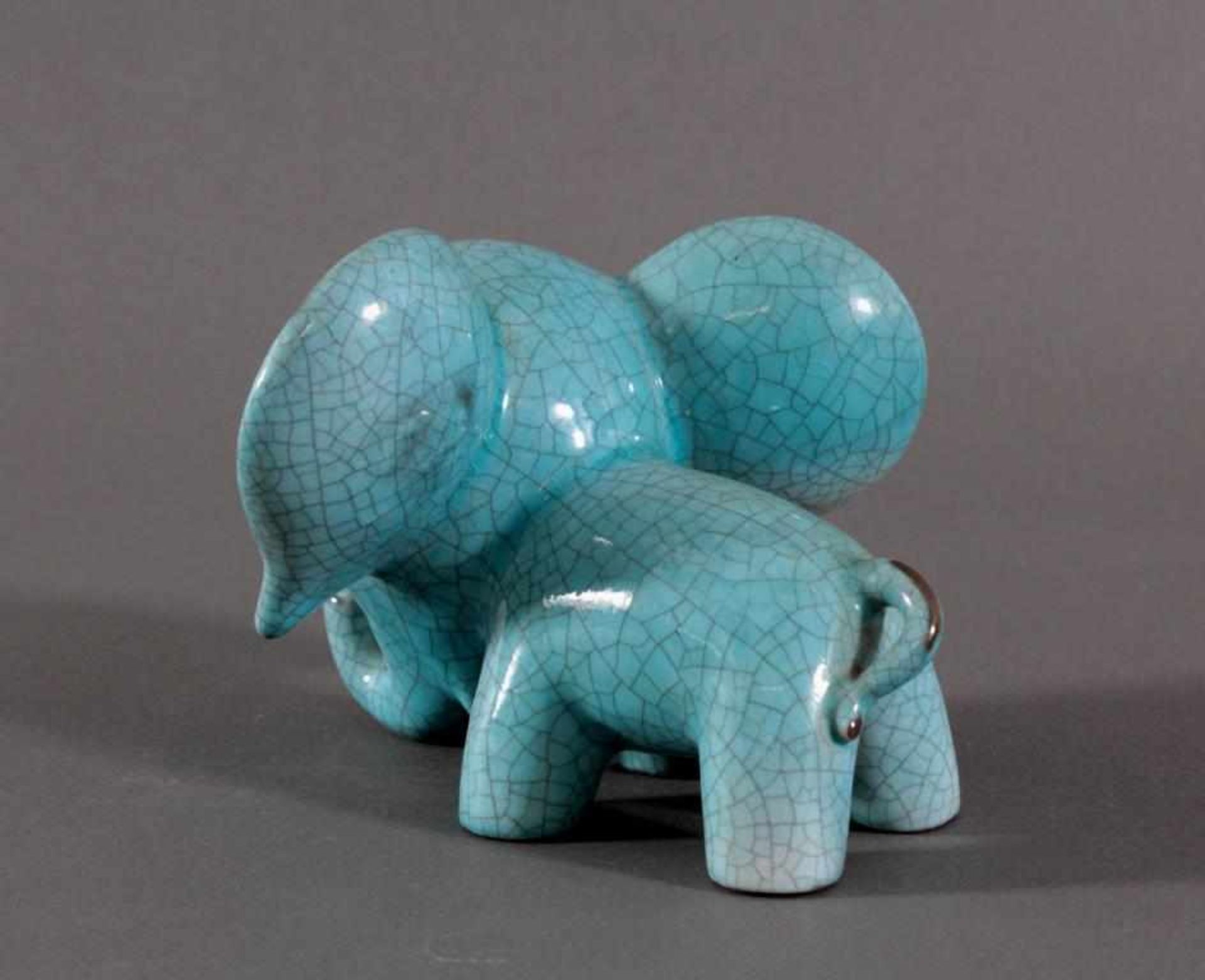 Keramik-Miniaturtierplastik, "Elefant", Karlsruher Majolika, um 1956-88, Entw.: Walter - Bild 4 aus 5