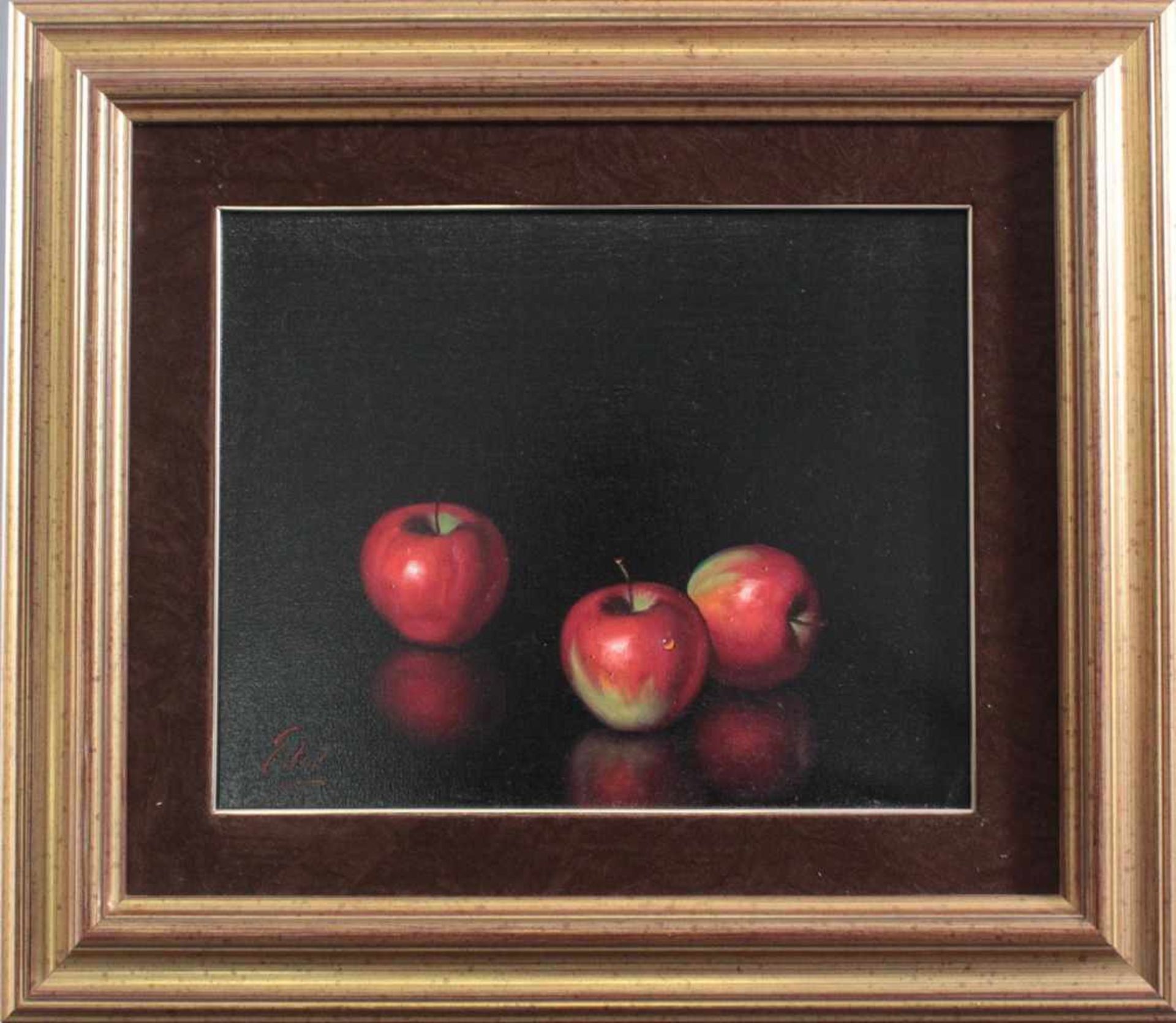 Soler (XX-XXI), "Stillleben mit drei Äpfeln"Öl auf Leinwand, links unten signiert, ca. 33 x 41 cm.