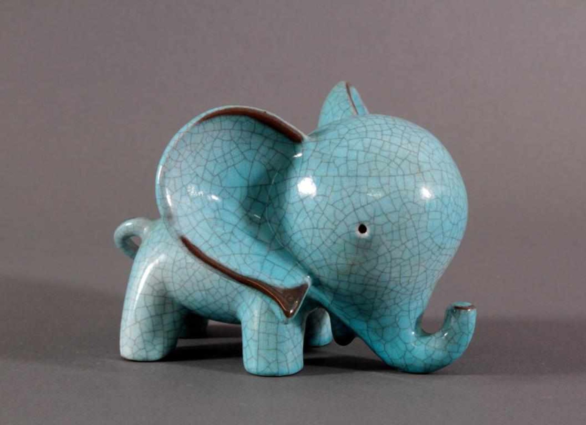Keramik-Miniaturtierplastik, "Elefant", Karlsruher Majolika, um 1956-88, Entw.: Walter - Bild 3 aus 5