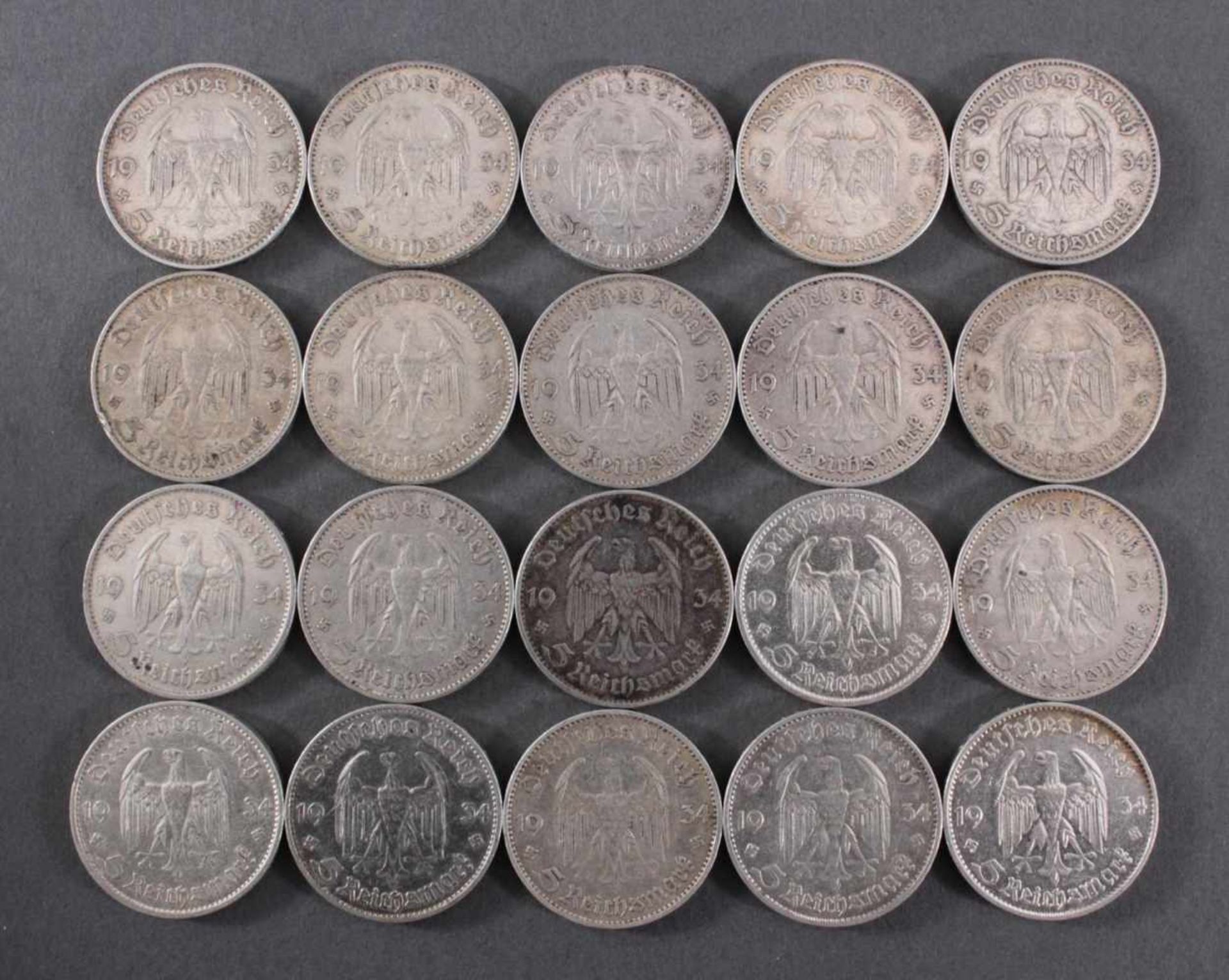 Deutsches Reich, 20x 5 ReichsmarkSilber, 10x 5 Reichsmark 1934 D und 10x 5 Reichsmark 1934 J - Bild 2 aus 2