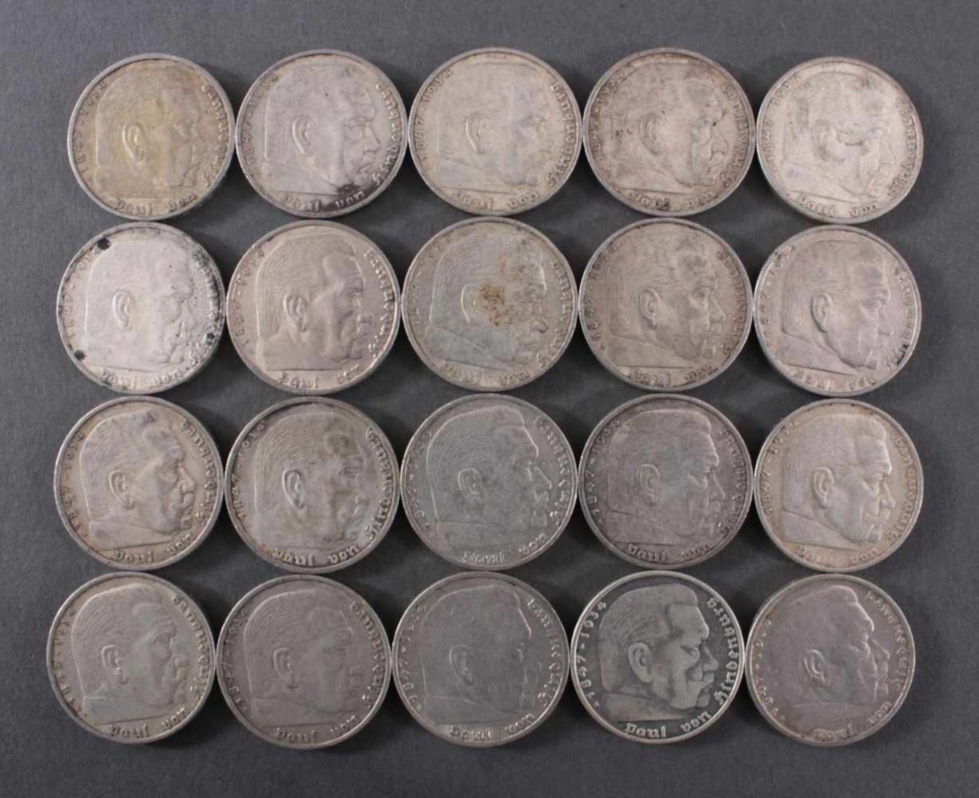 Deutsches Reich, 20x 5 Reichsmark 1936 A HindenburgCa. 278 g, Erhaltung SS