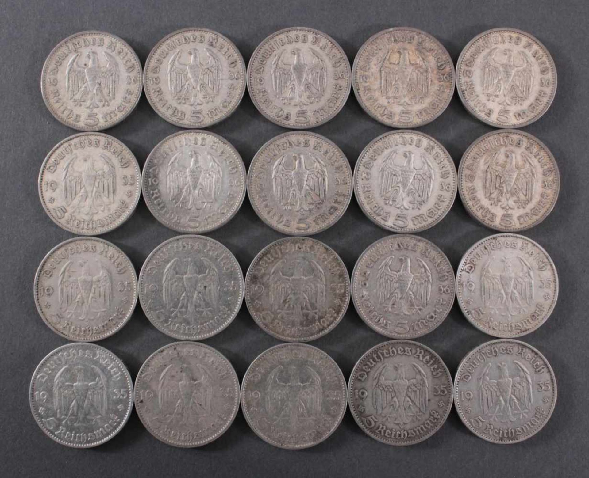 Deutsches Reich, 20x 5 ReichsmarkSilber, 10x 5 Reichsmark 1936 A Hindnburg und 10x 5 Reichsmark 1935 - Bild 2 aus 2