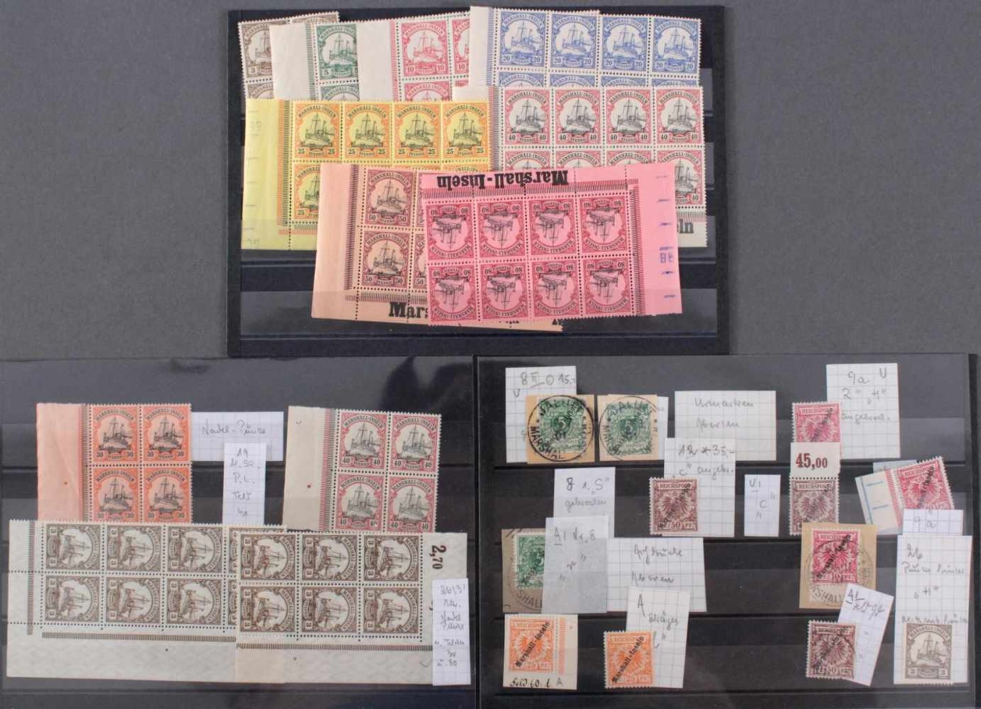 Marshall-Inseln 1900Postfrischer und gestempelter Doublettenbestand mit diversen Briefstücken. Viele