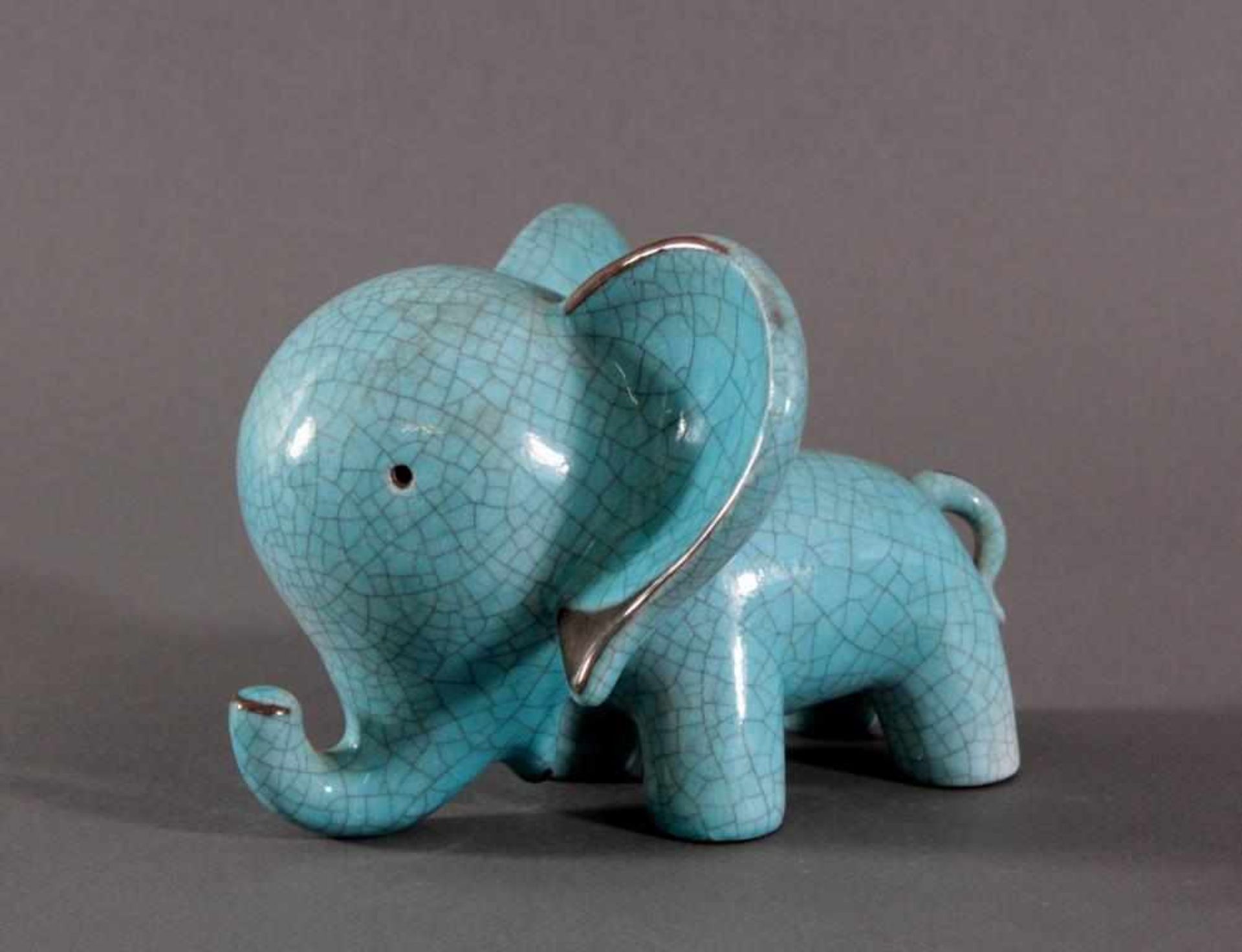 Keramik-Miniaturtierplastik, "Elefant", Karlsruher Majolika, um 1956-88, Entw.: Walter - Bild 2 aus 5