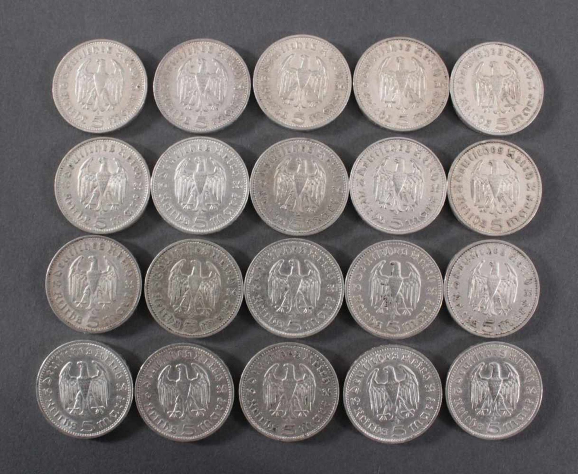 Deutsches Reich, 20x 5 ReichsmarkSilber, 10x 5 Reichsmark 1935 F und 10x 5 Reichsmark 1936 A - Image 2 of 2