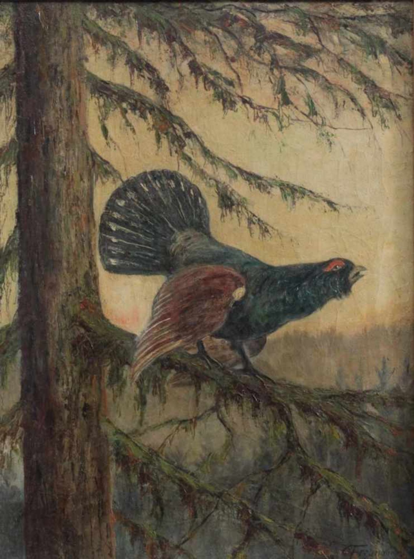 O. Freundlieb, deutscher Maler 1. Hälfte 20. Jh. "Auerhanbalz"Öl auf Leinwand gemalt, unten rechts - Image 2 of 4