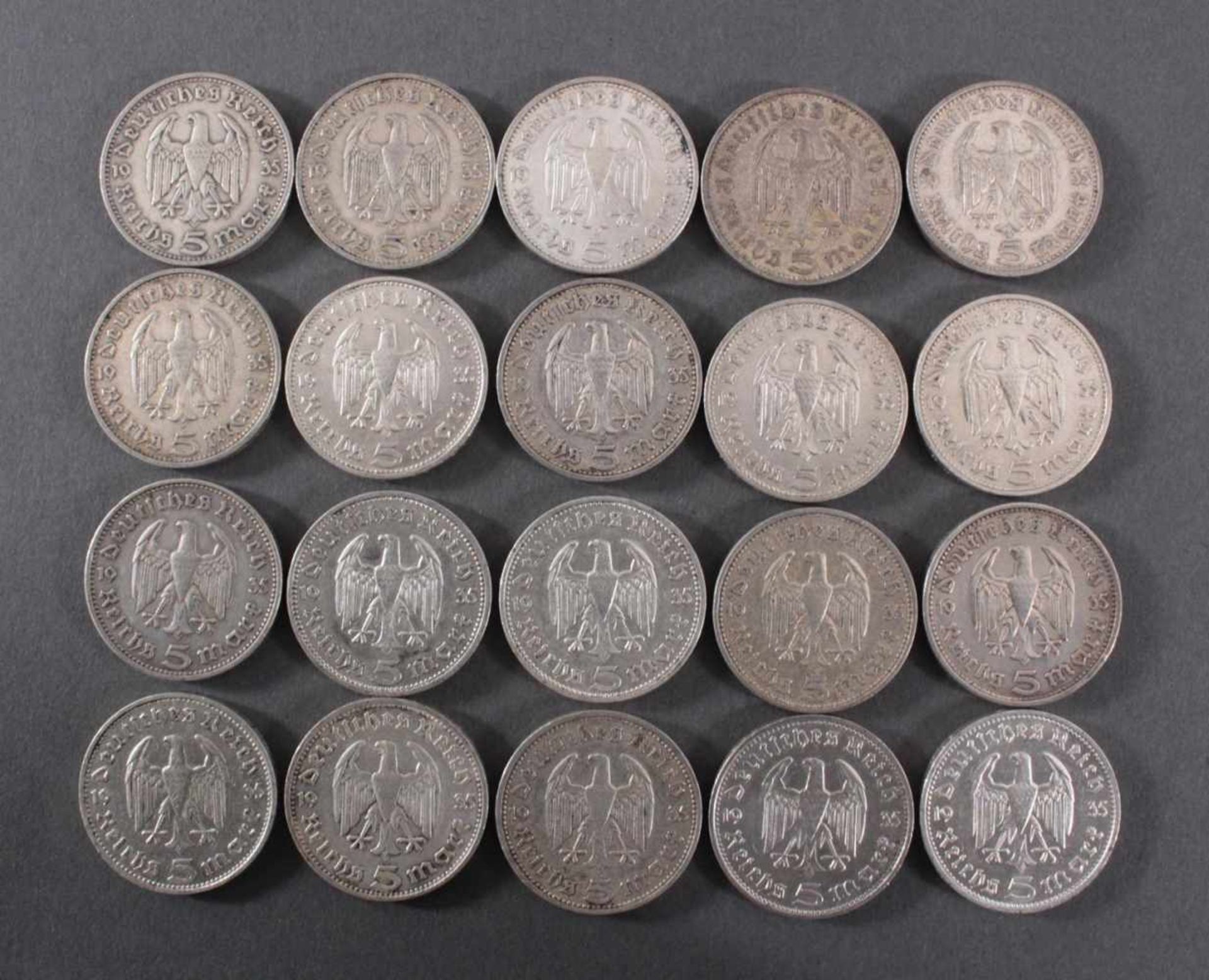 Deutsches Reich, 20x 5 ReichsmarkSilber, 12x 5 Reichsmark 1935 J und 8x 5 Reichsmark 1935 D - Image 2 of 2