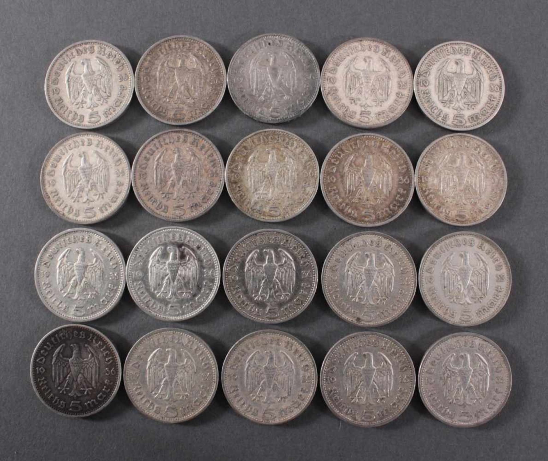 Deutsches Reich, 20x 5 ReichsmarkSilber, 10x 5 Reichsmark 1935AE und 10x 5 Reichsmark 1936 A - Bild 2 aus 2