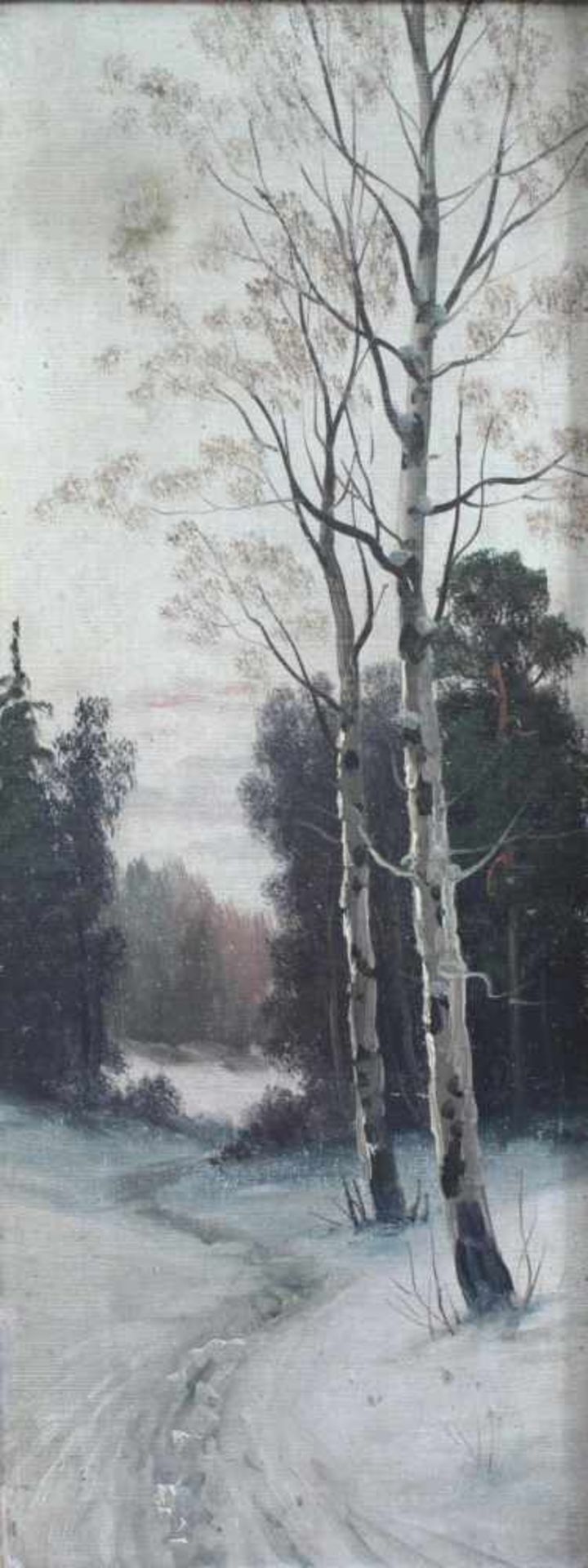 Winterliche Waldlandschaft, unbekannter Künstler um 1900Öl auf Leinwand gemalt und auf Pappe - Bild 2 aus 3